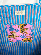 Light Pink and Blue Tiger Print Quilted Cotton Reversible Large Tote Bag