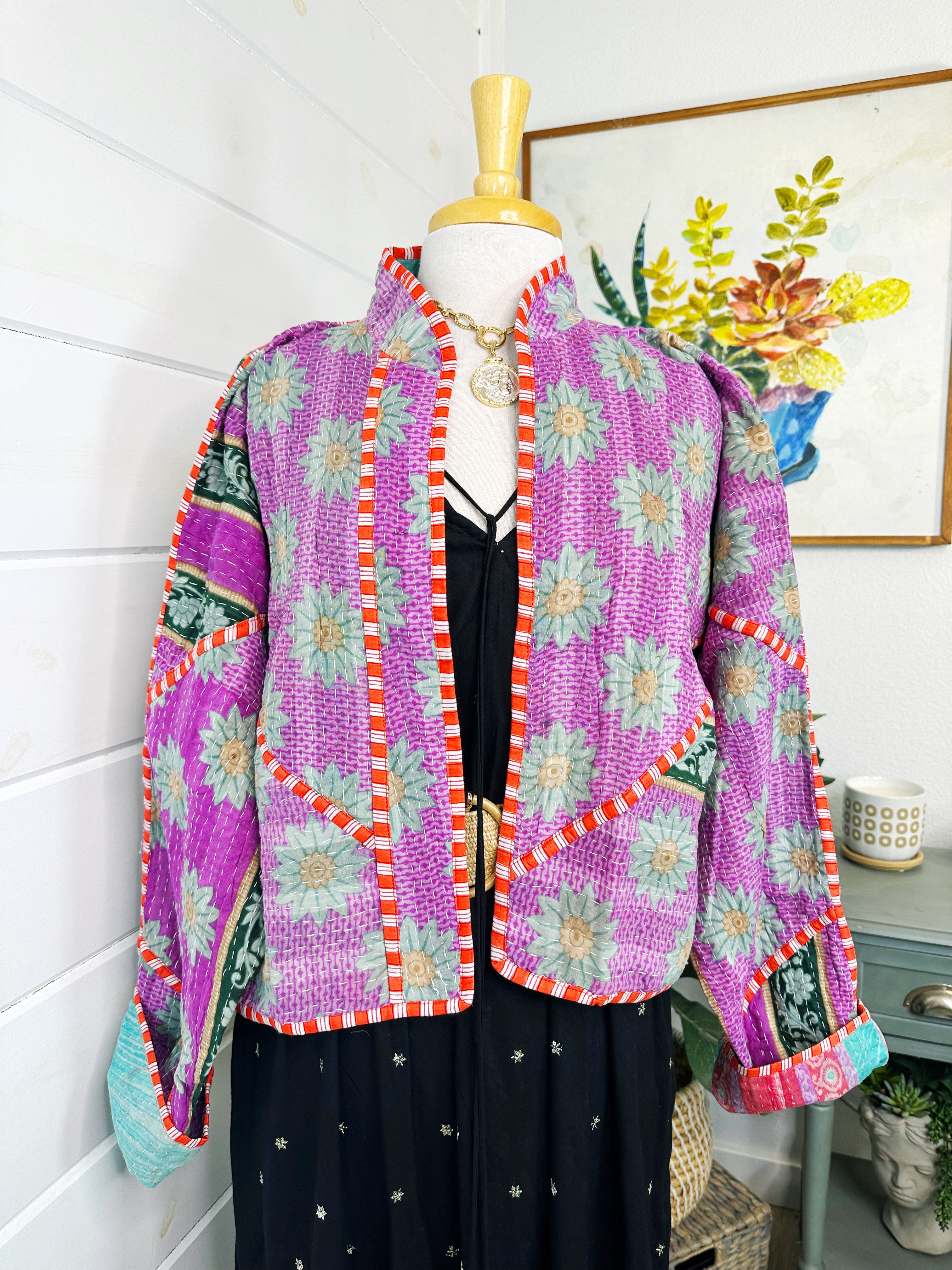 Kantha Quilted Bomber Jacket | Blanket Coat | Patchwork Coat
