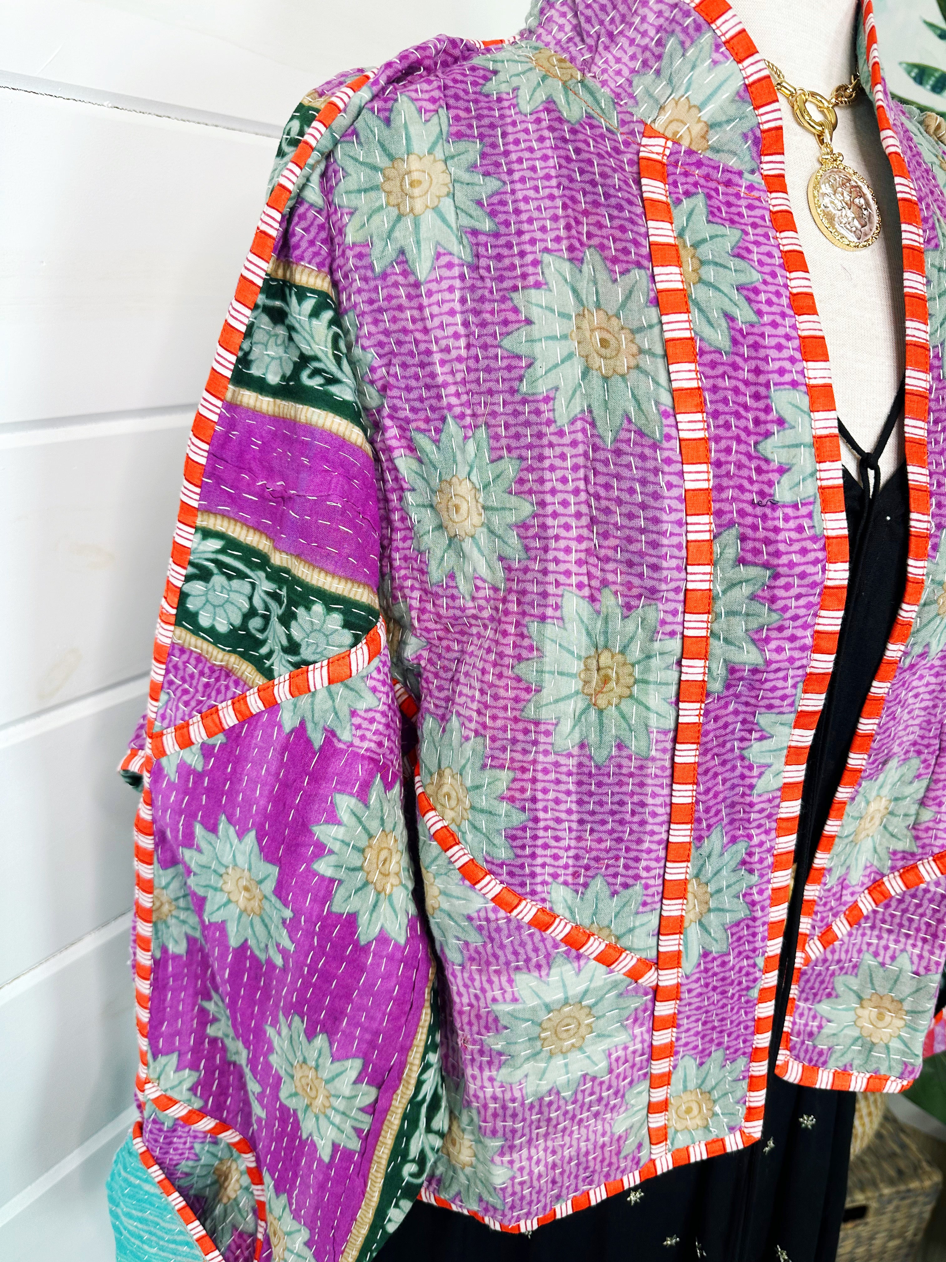 Kantha Quilted Bomber Jacket | Blanket Coat | Patchwork Coat