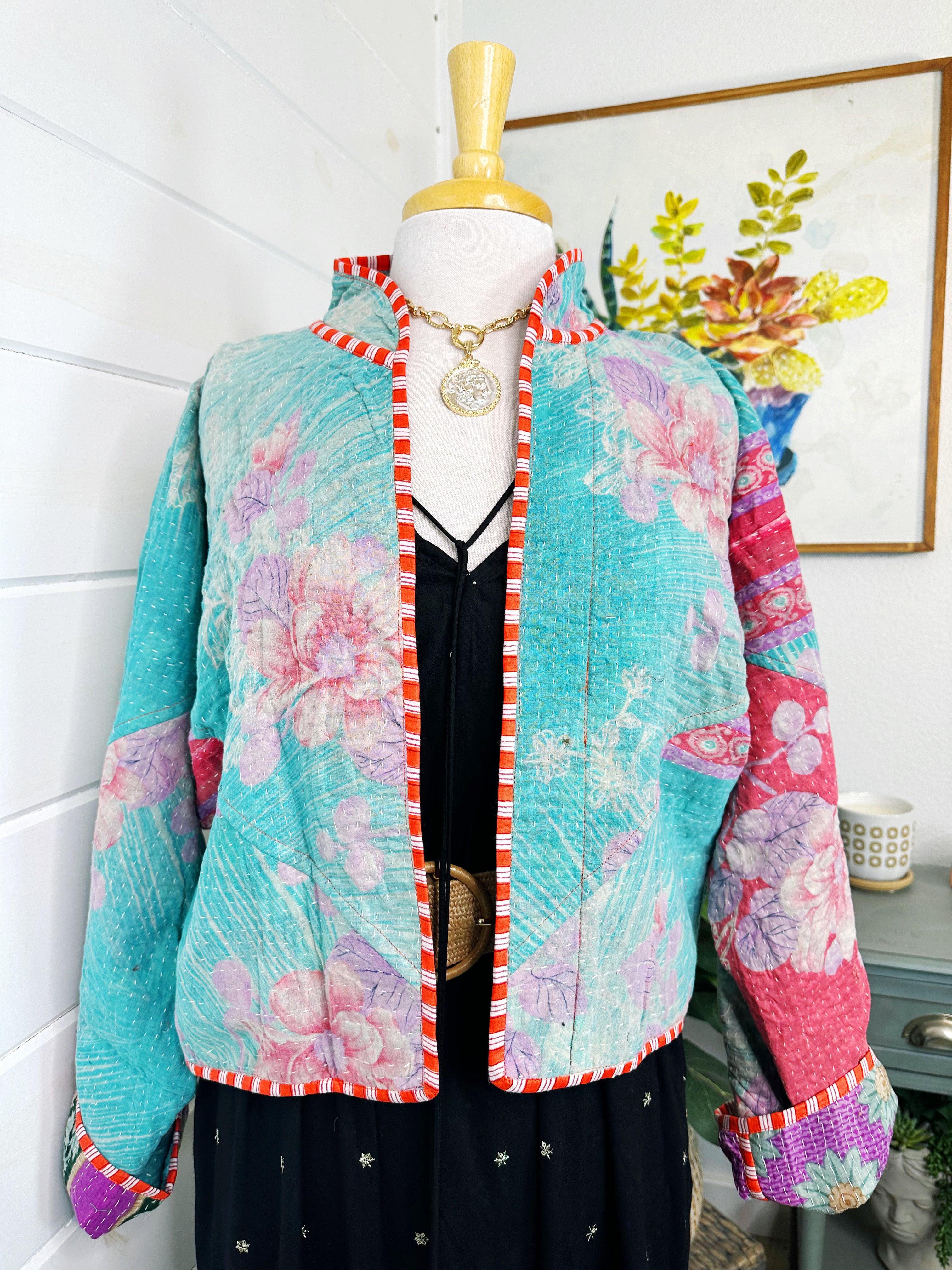 Kantha Quilted Bomber Jacket | Blanket Coat | Patchwork Coat