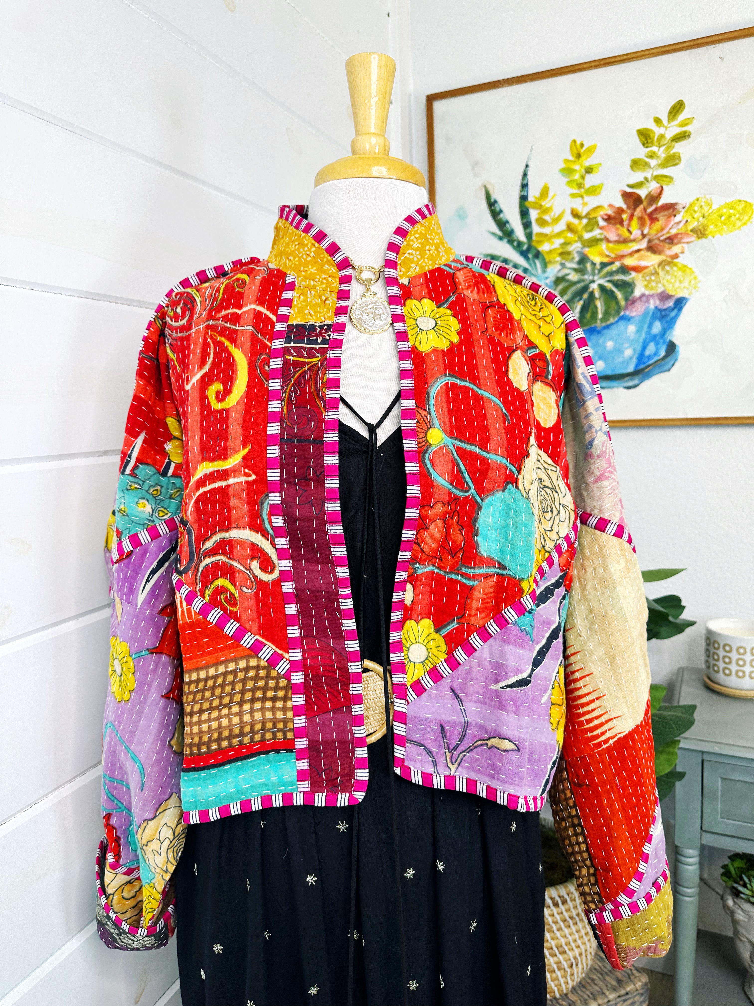 Kantha Quilted Bomber Jacket | Blanket Coat | Patchwork Coat