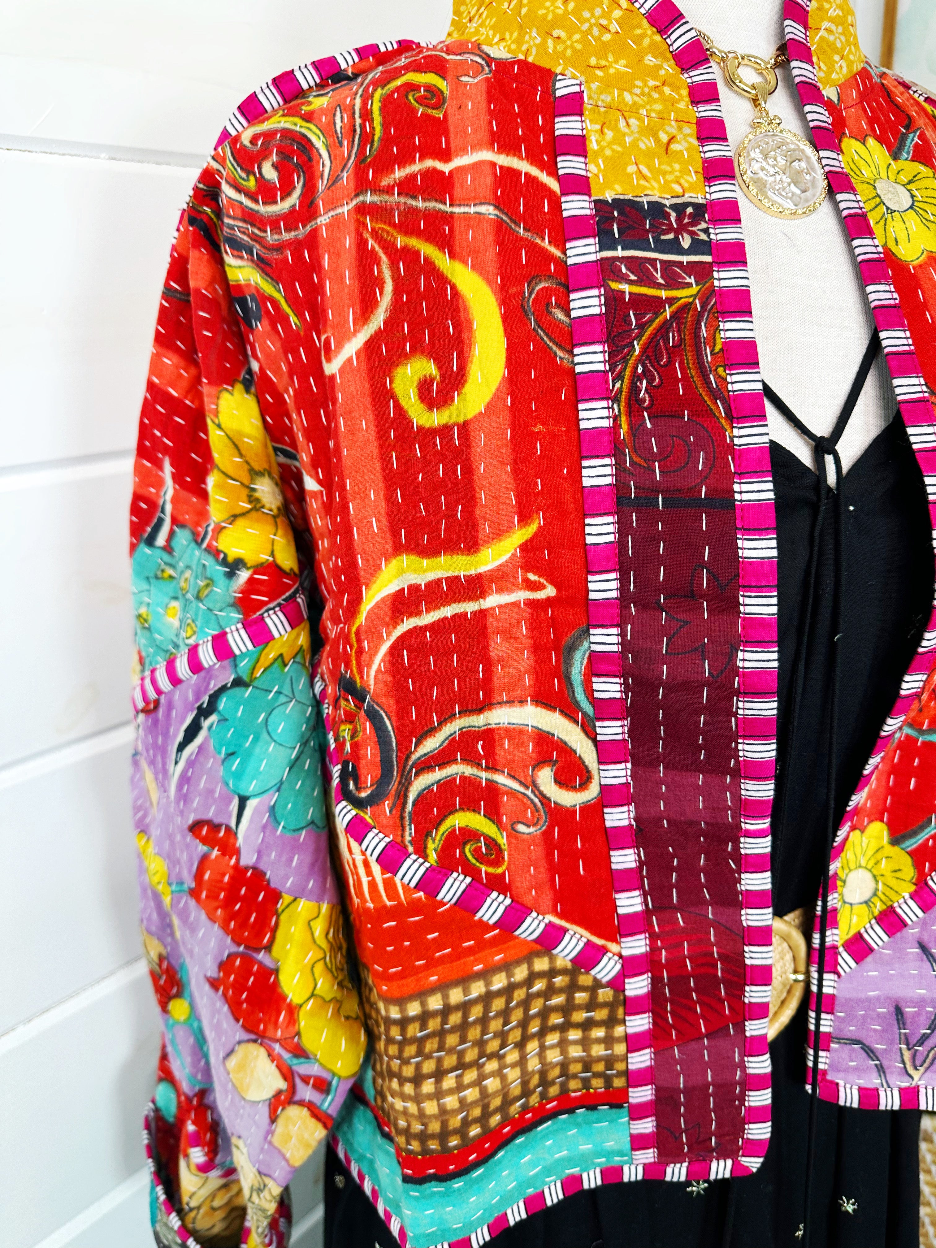 Kantha Quilted Bomber Jacket | Blanket Coat | Patchwork Coat