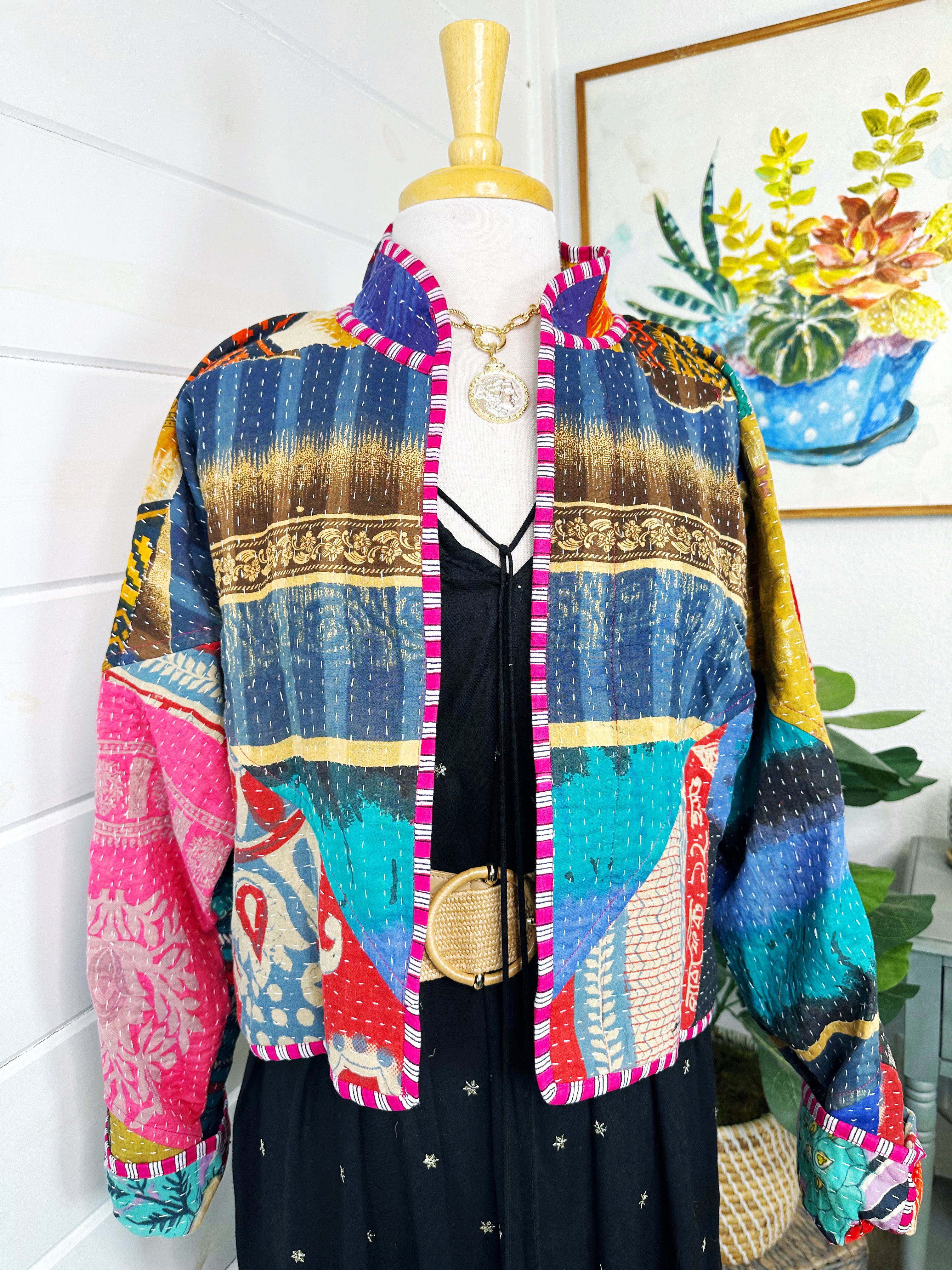 Kantha Quilted Bomber Jacket | Blanket Coat | Patchwork Coat