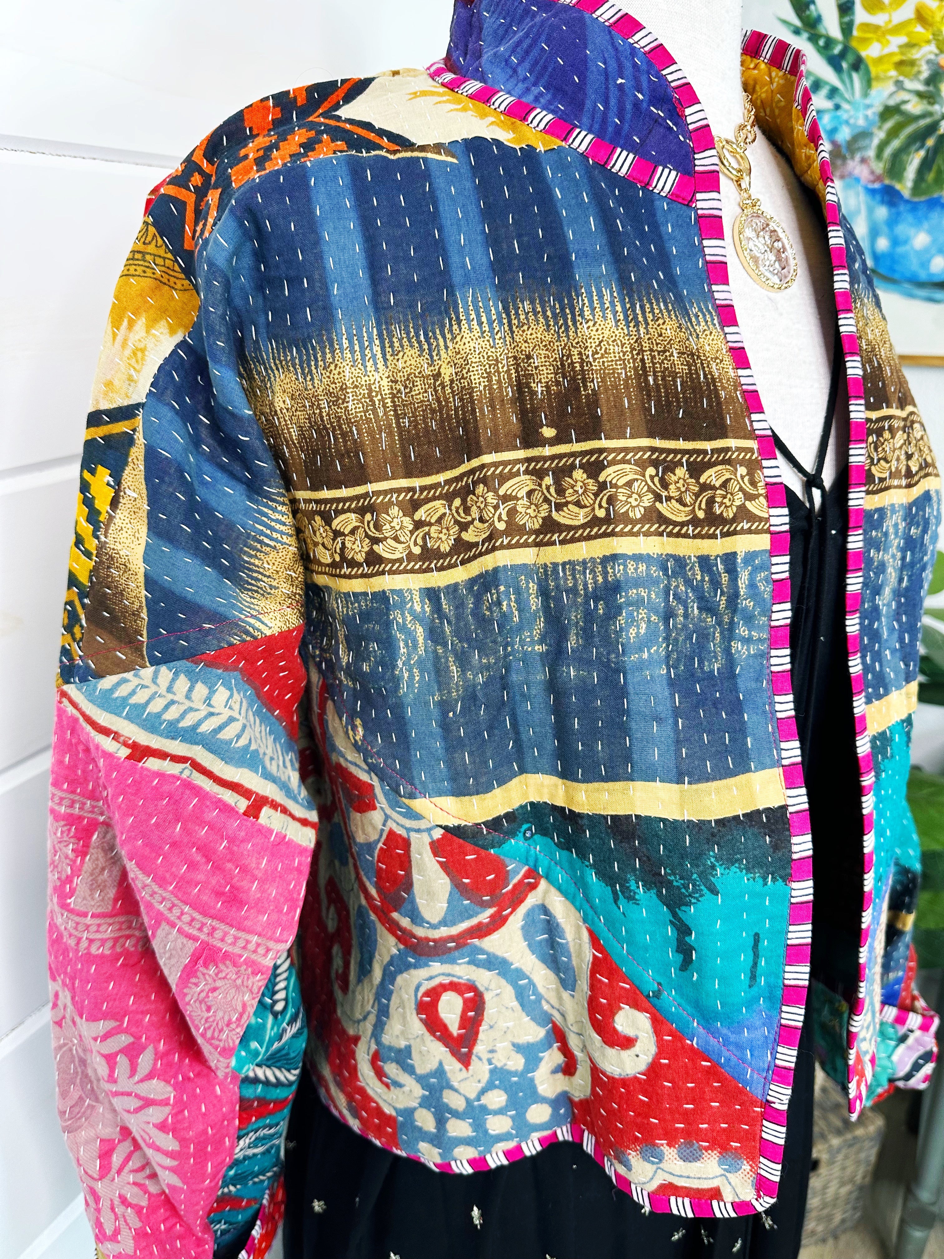 Kantha Quilted Bomber Jacket | Blanket Coat | Patchwork Coat