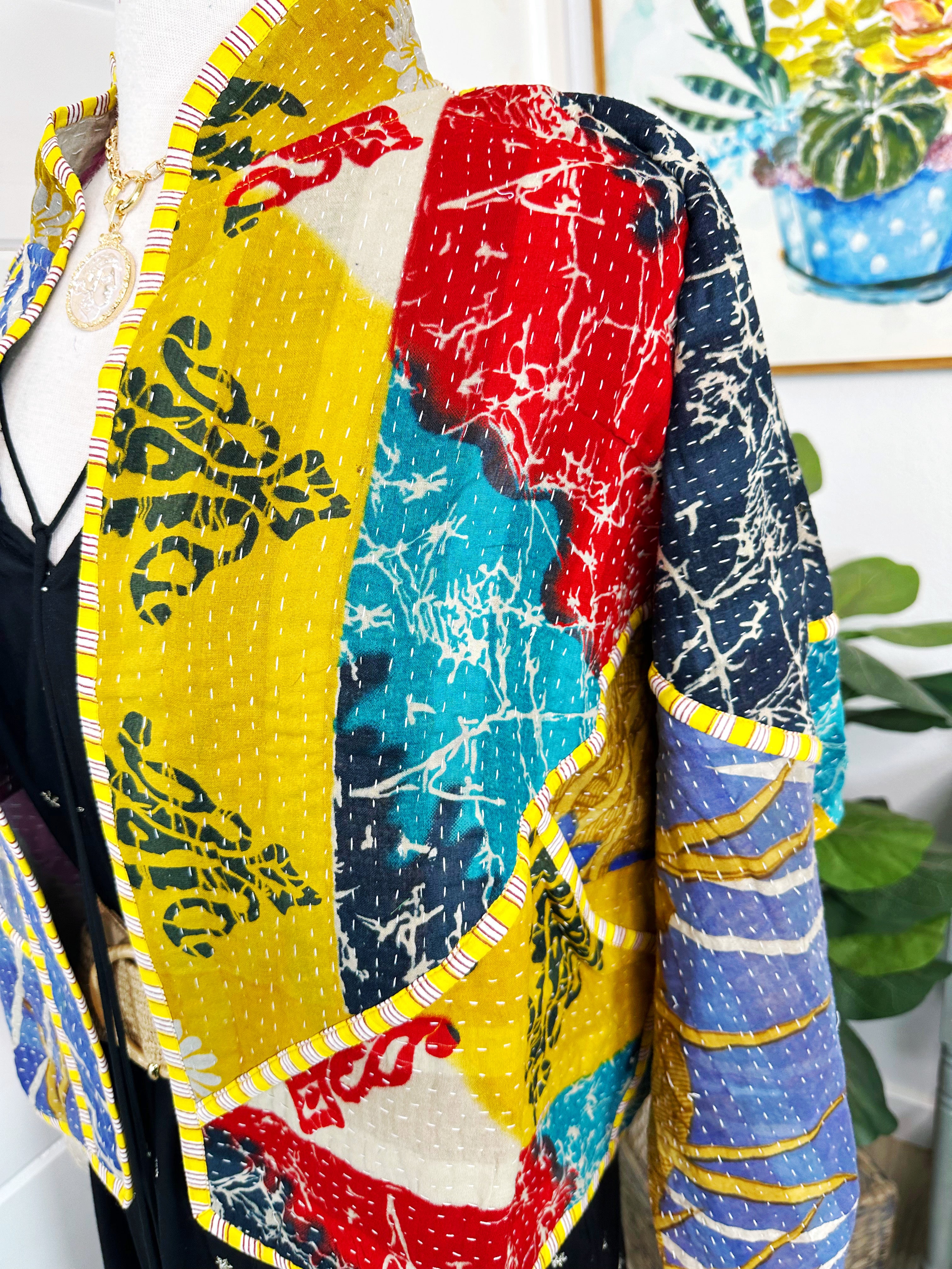 Kantha Quilted Bomber Jacket | Blanket Coat | Patchwork Coat