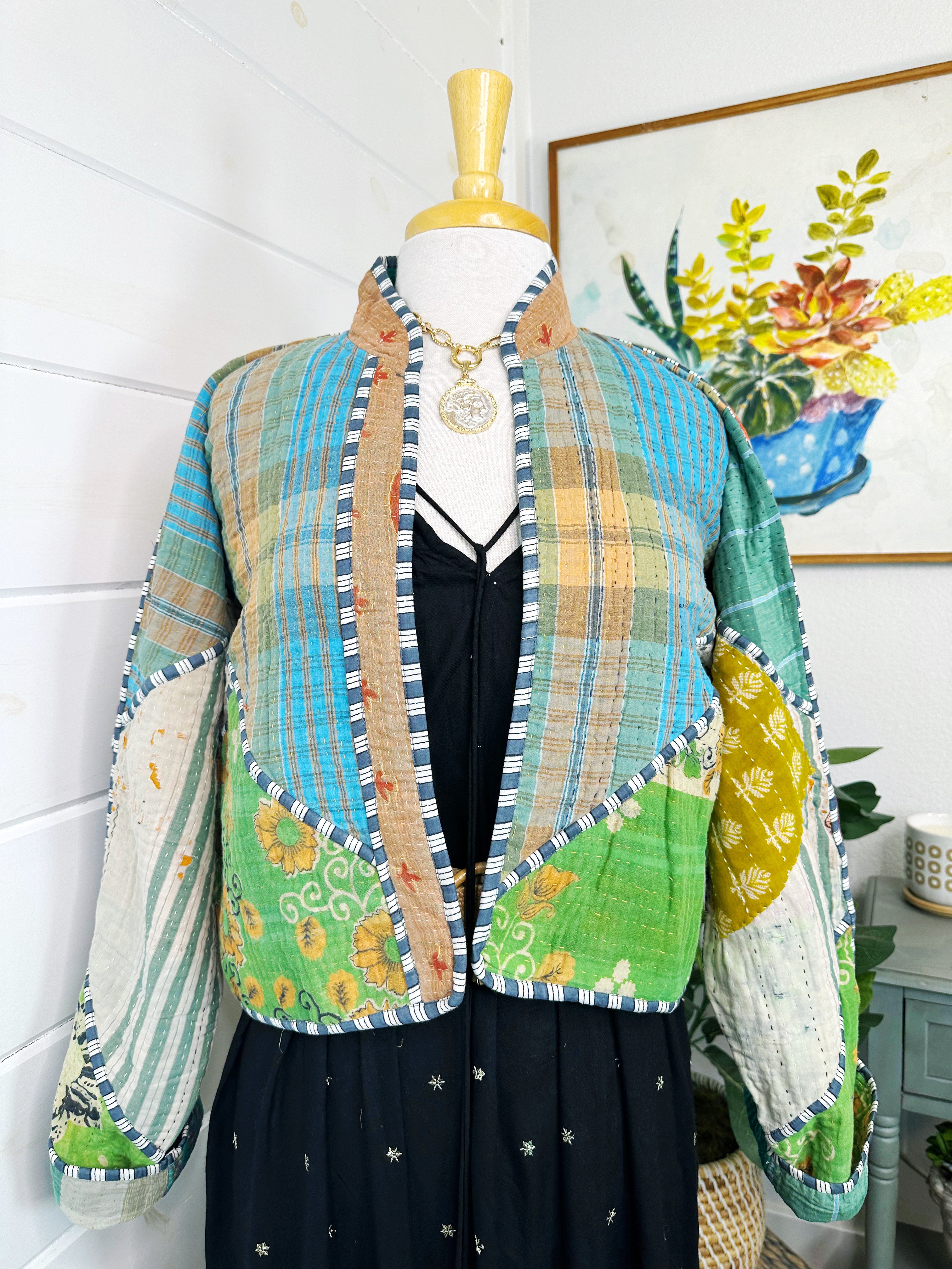 Kantha Quilted Bomber Jacket | Blanket Coat | Patchwork Coat