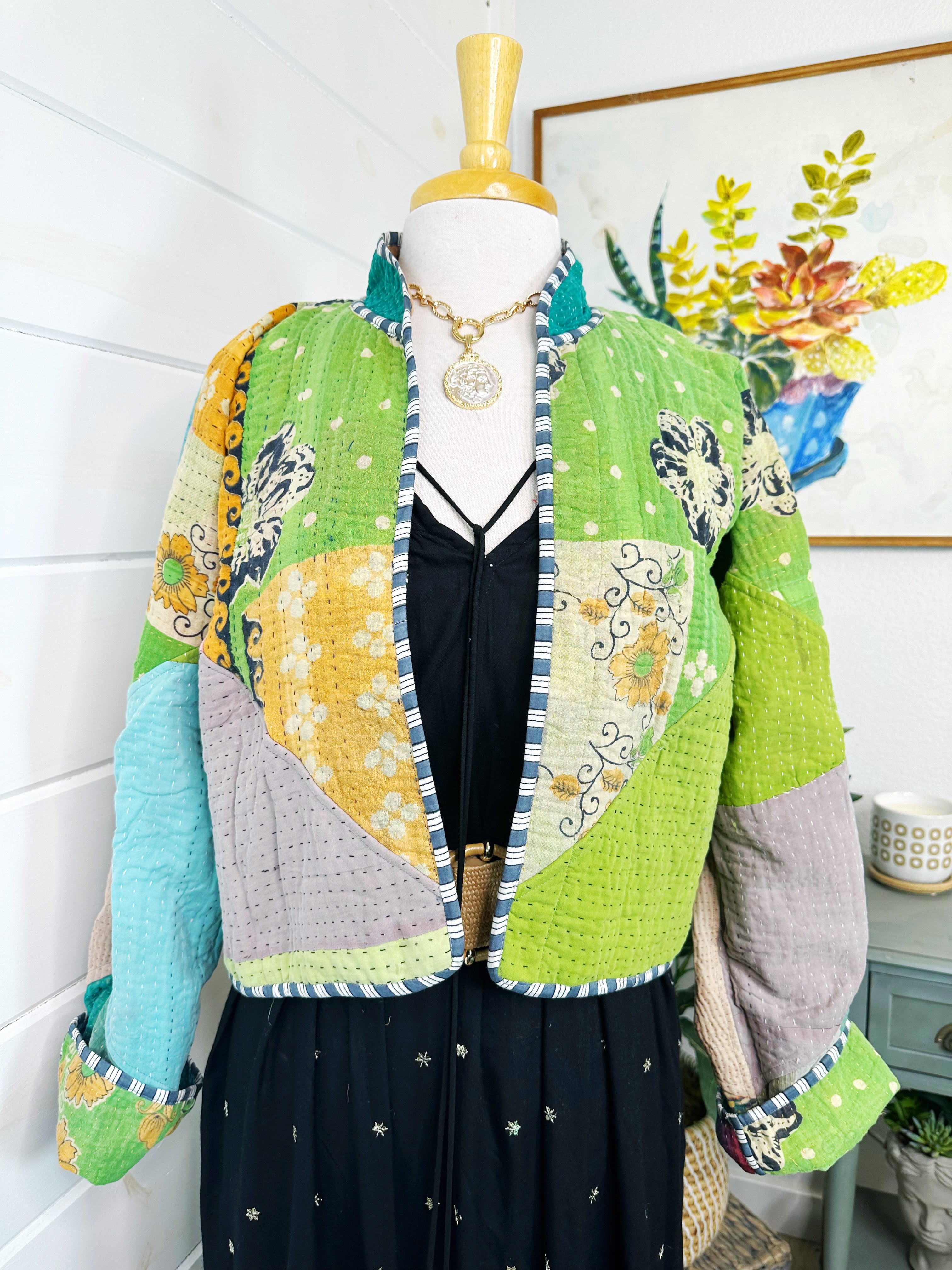 Kantha Quilted Bomber Jacket | Blanket Coat | Patchwork Coat