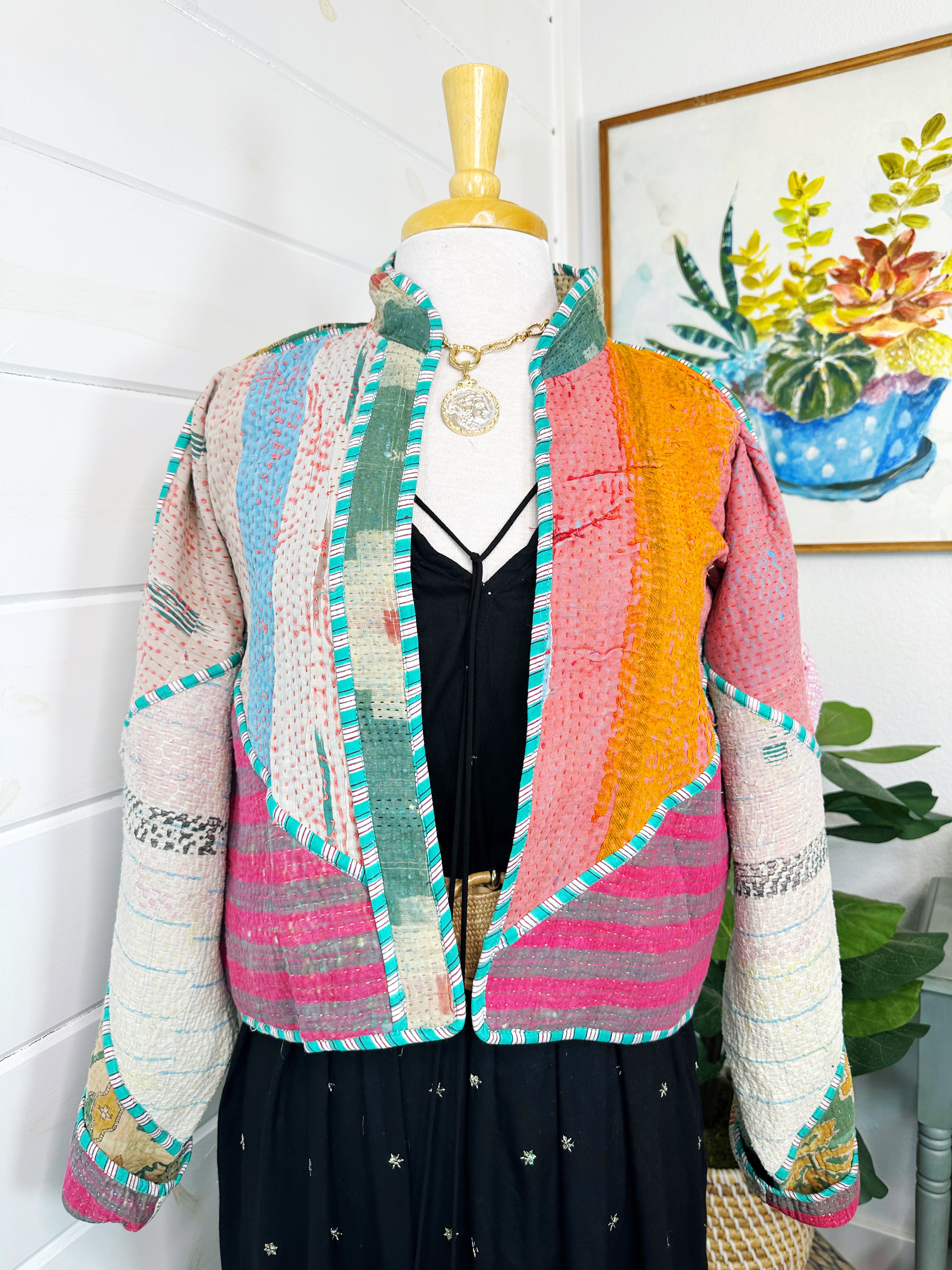 Kantha Quilted Bomber Jacket | Blanket Coat | Patchwork Coat