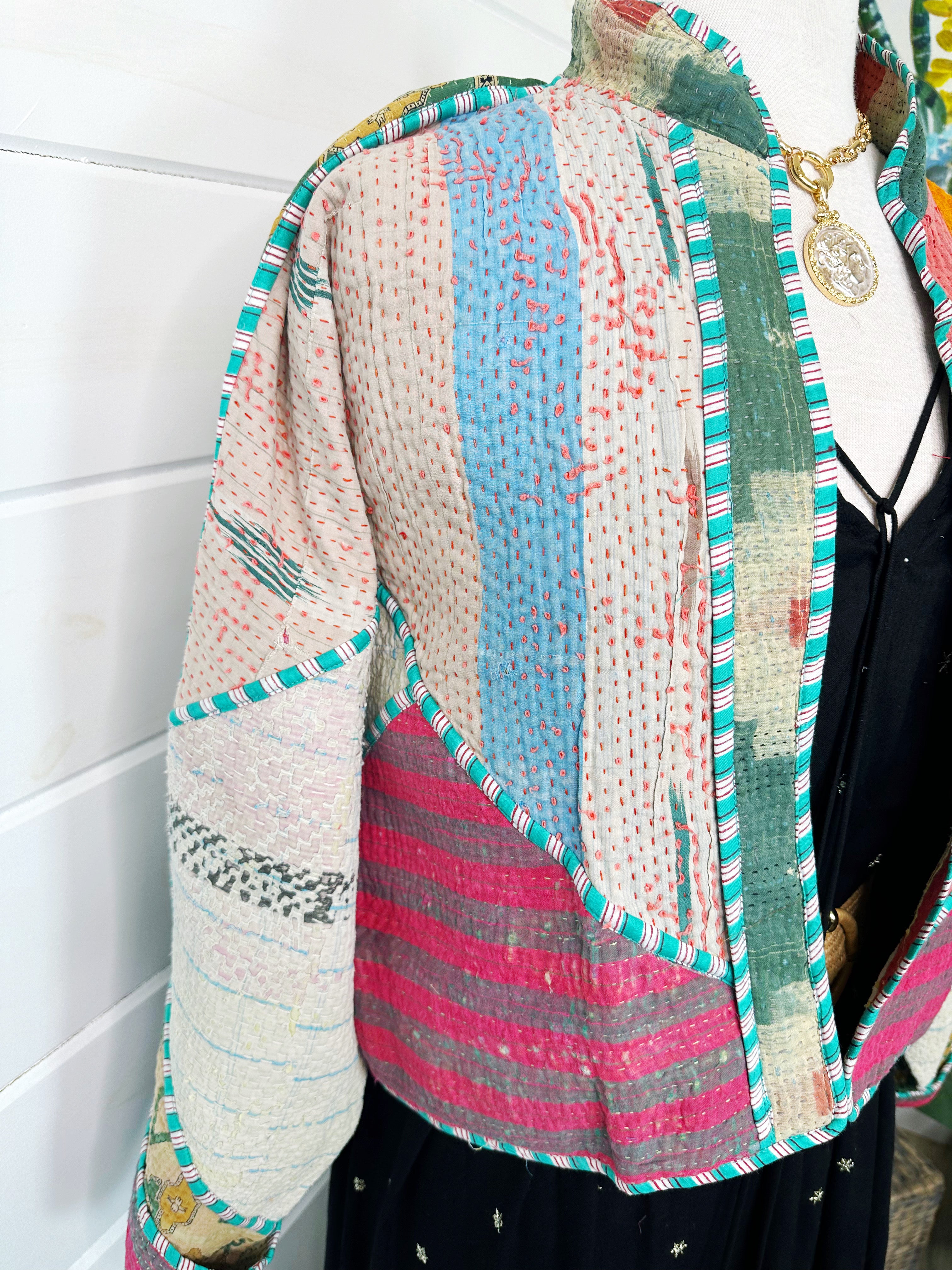 Kantha Quilted Bomber Jacket | Blanket Coat | Patchwork Coat
