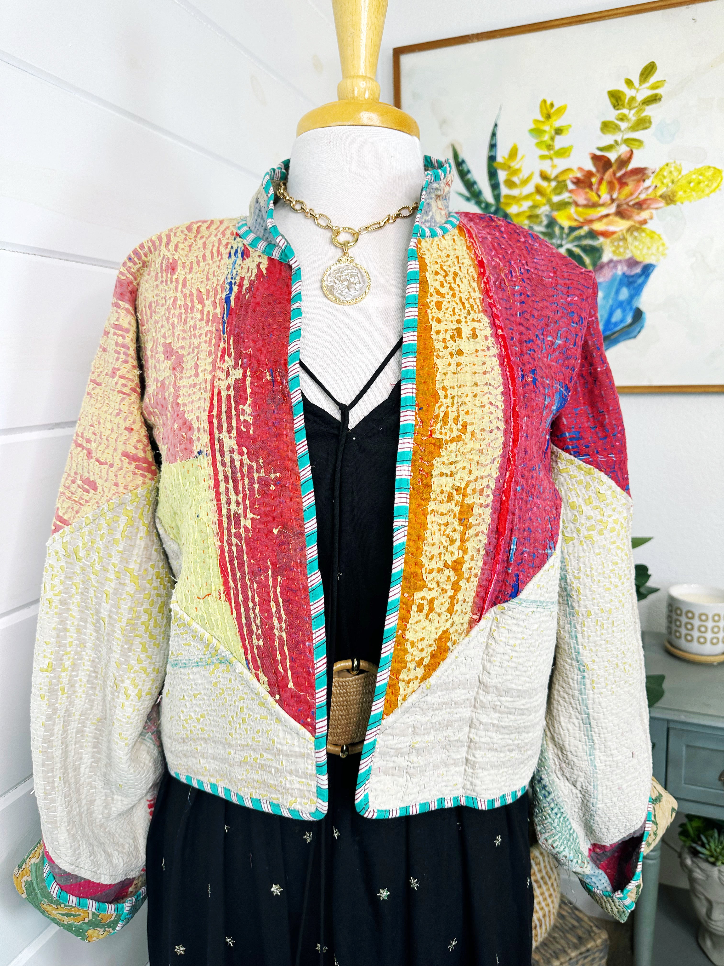 Kantha Quilted Bomber Jacket | Blanket Coat | Patchwork Coat