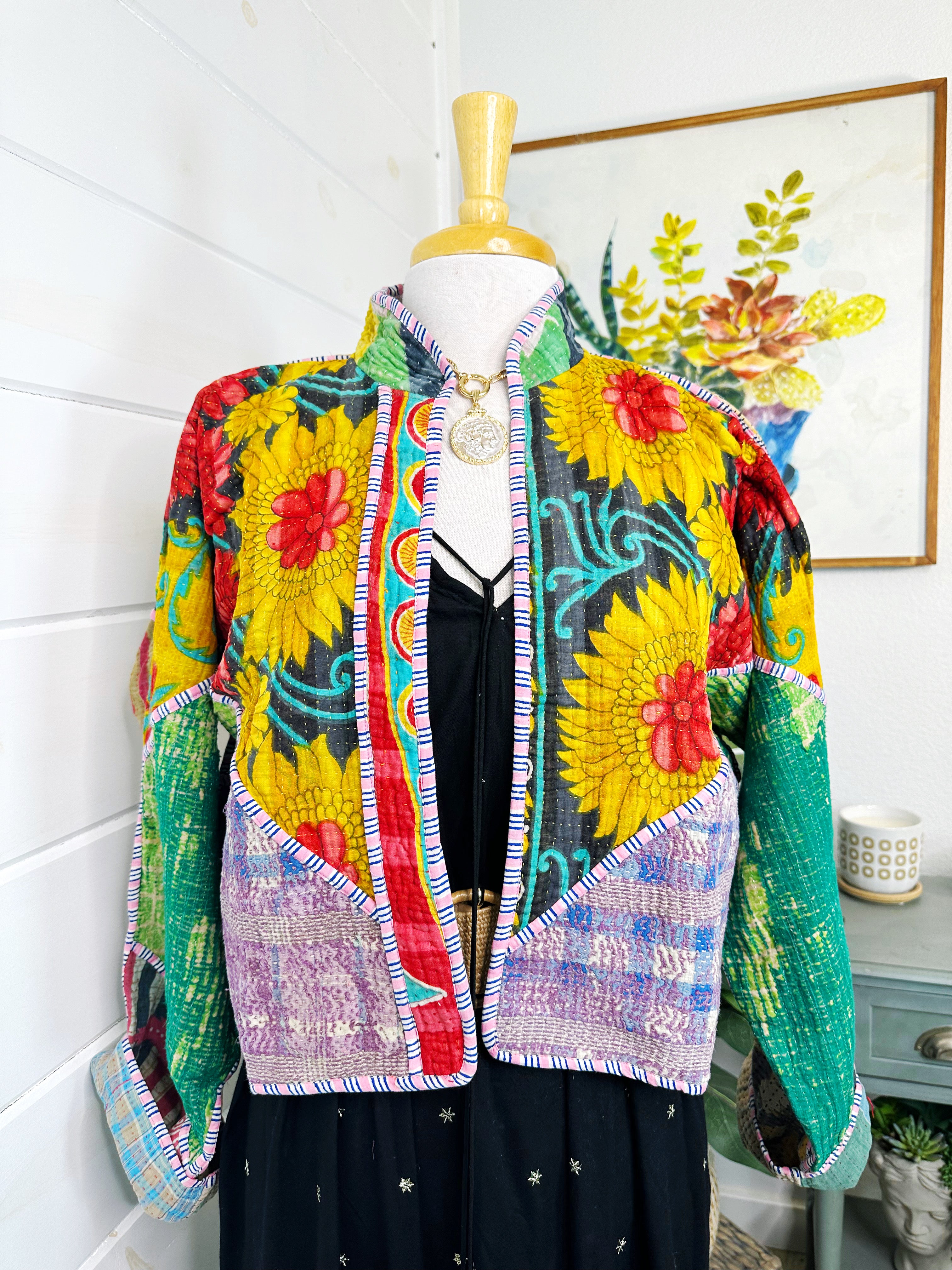 Kantha Quilted Bomber Jacket | Blanket Coat | Patchwork Coat