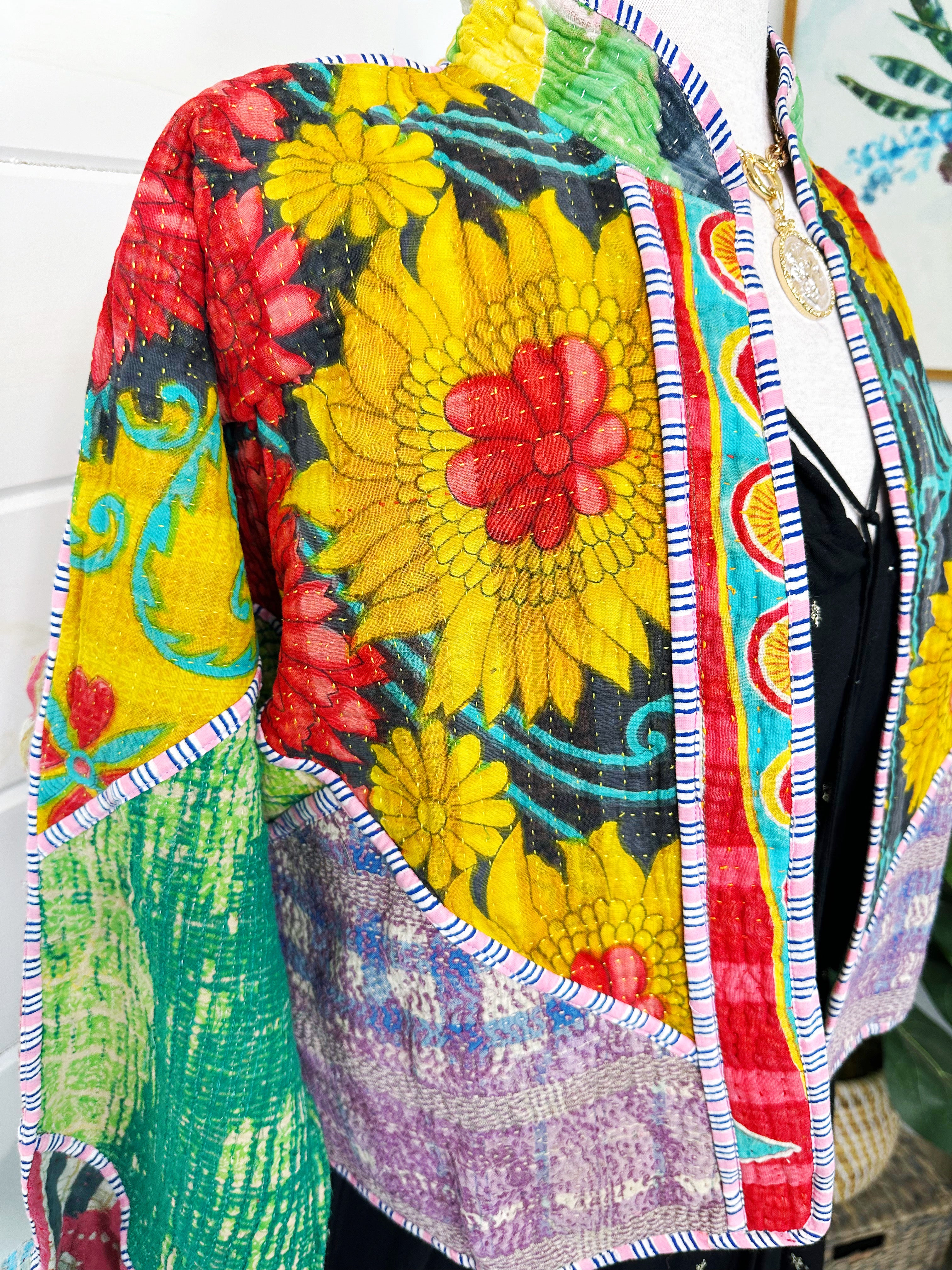 Kantha Quilted Bomber Jacket | Blanket Coat | Patchwork Coat