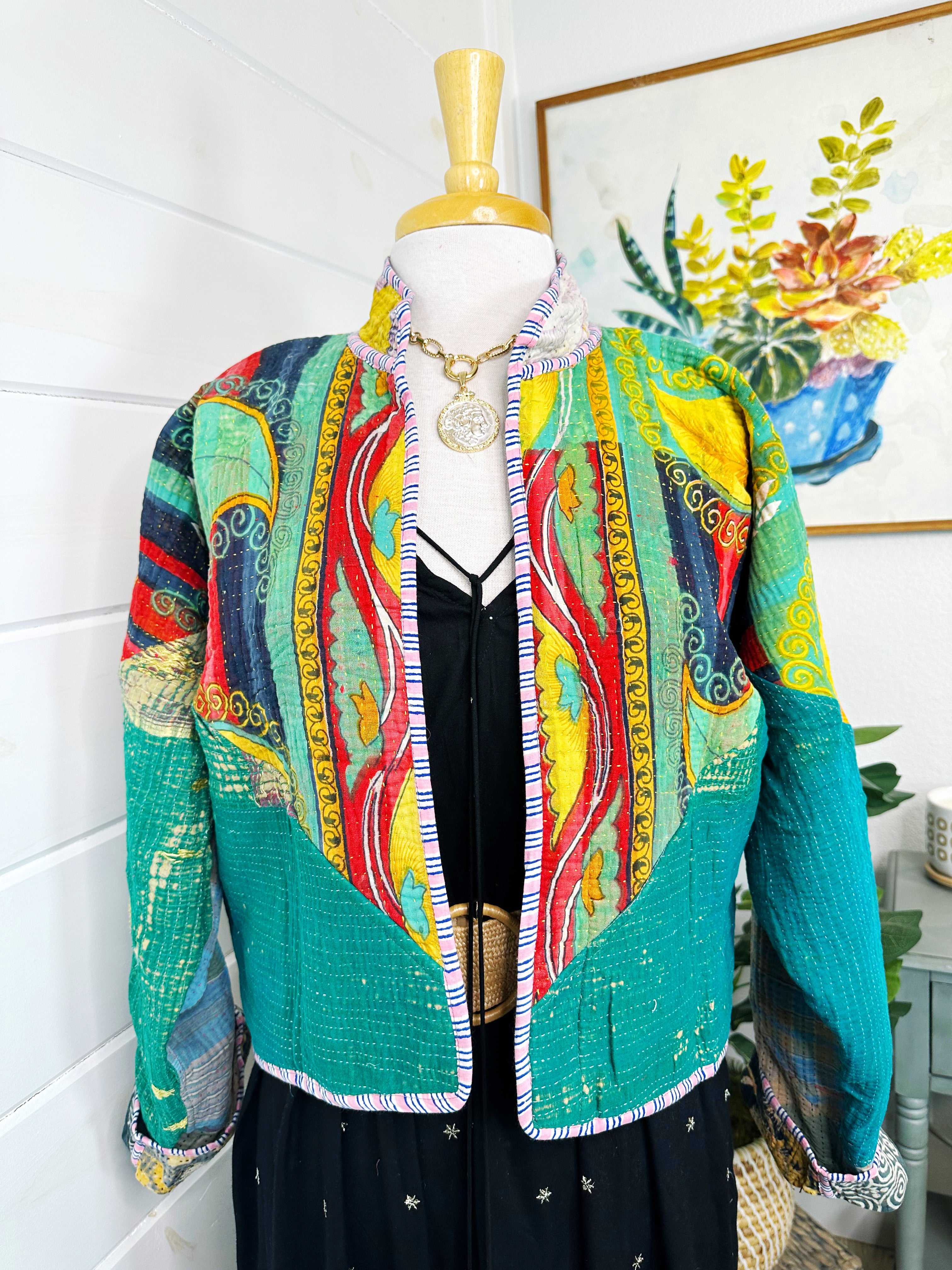 Kantha Quilted Bomber Jacket | Blanket Coat | Patchwork Coat