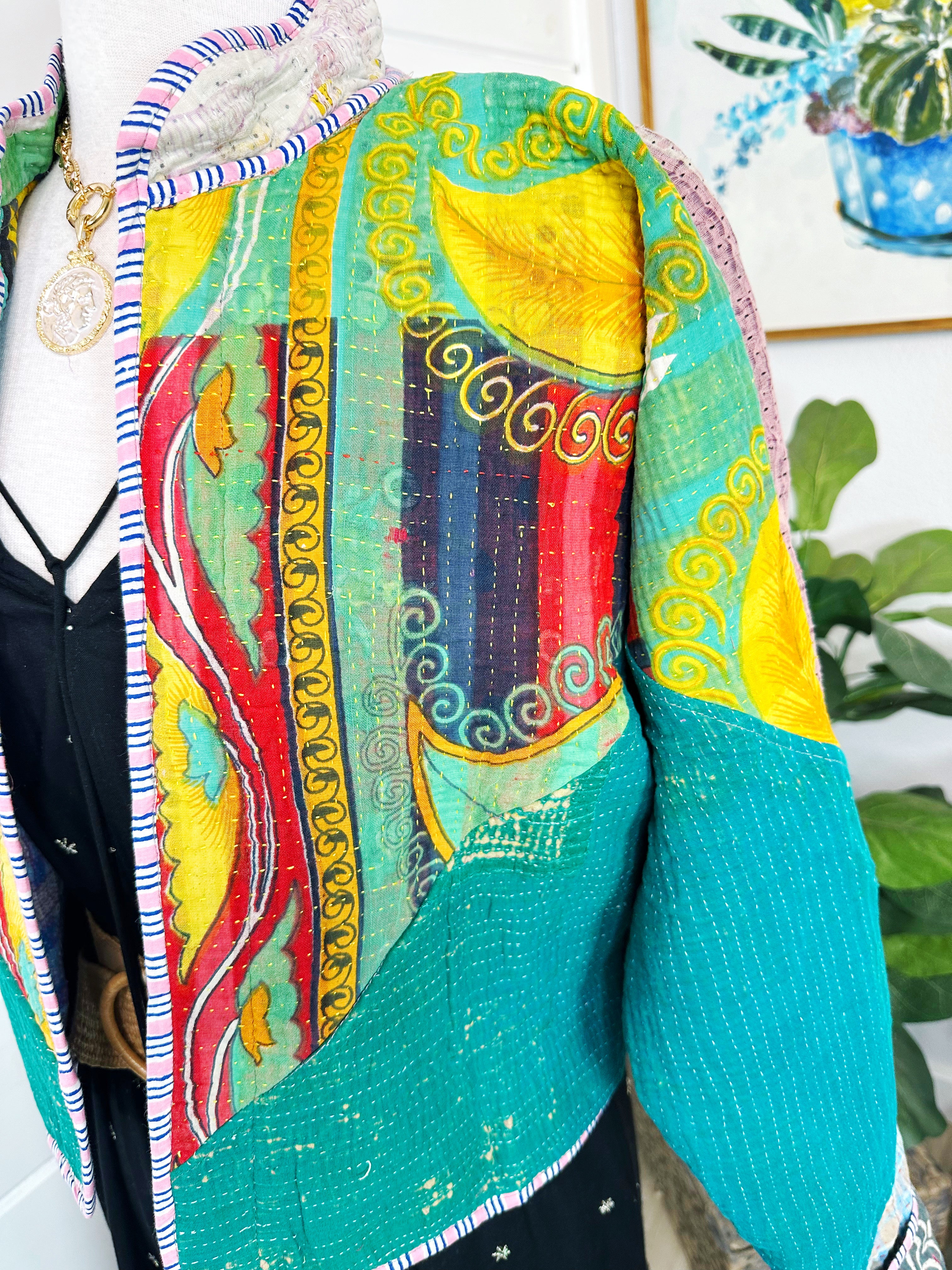 Kantha Quilted Bomber Jacket | Blanket Coat | Patchwork Coat