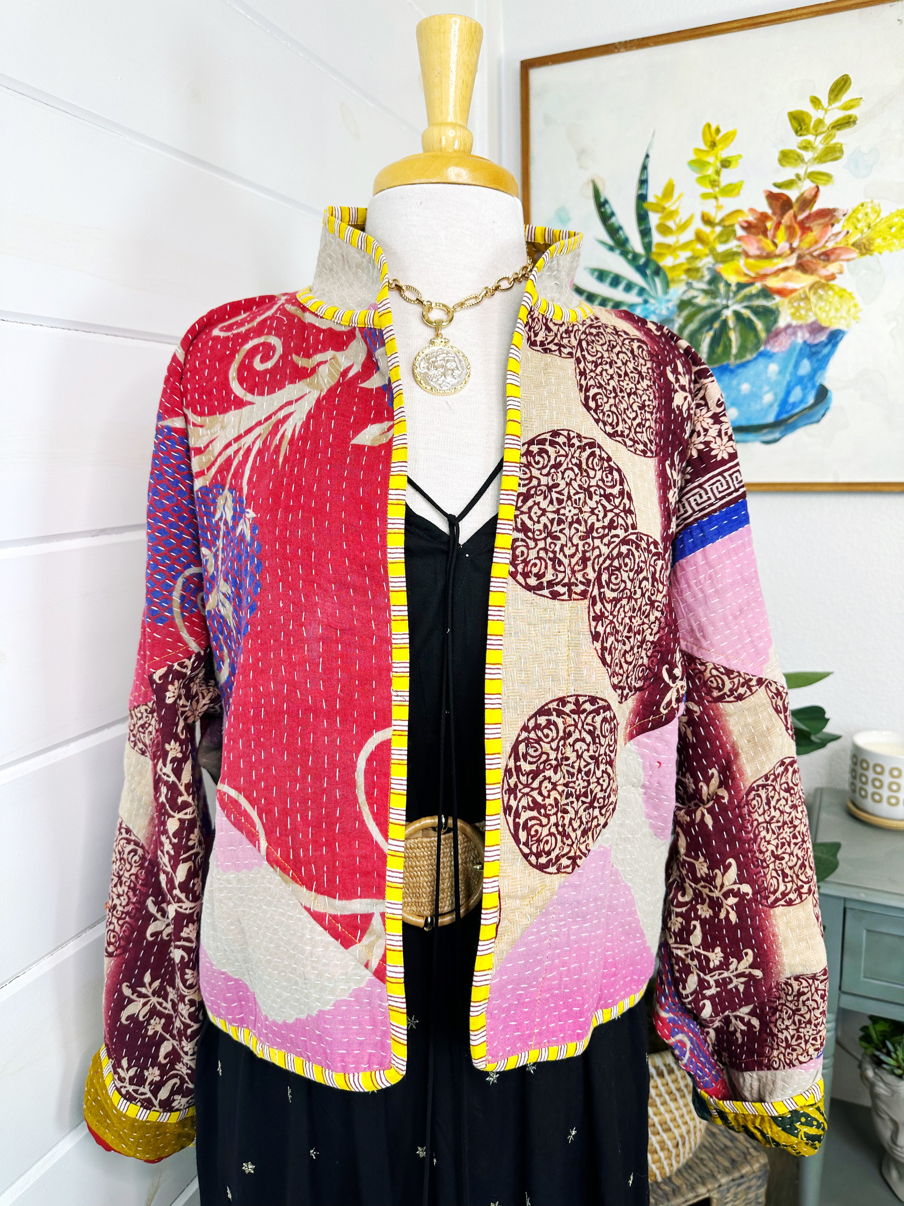 Kantha Quilted Bomber Jacket | Blanket Coat | Patchwork Coat