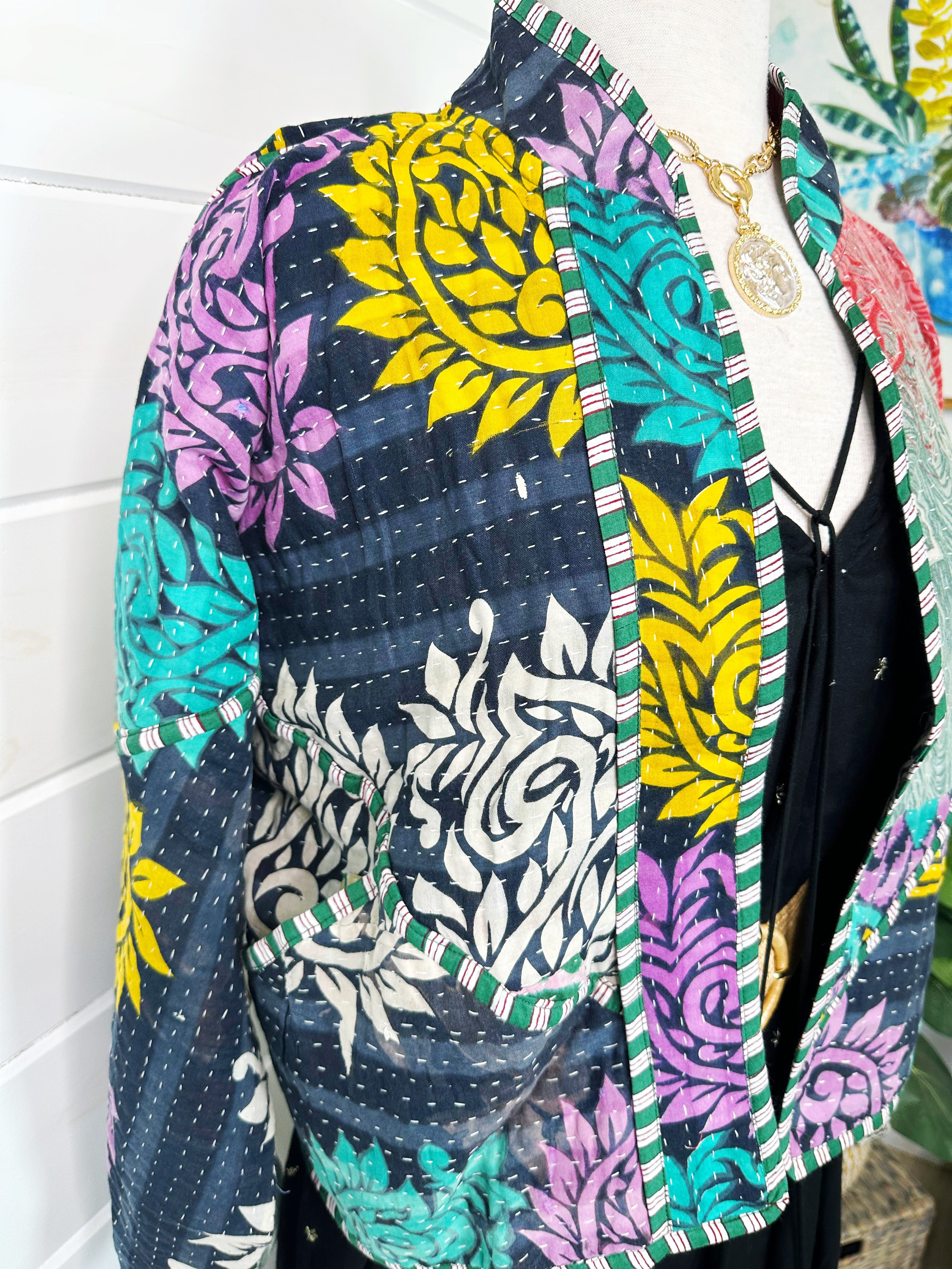 Kantha Quilted Bomber Jacket | Blanket Coat | Patchwork Coat