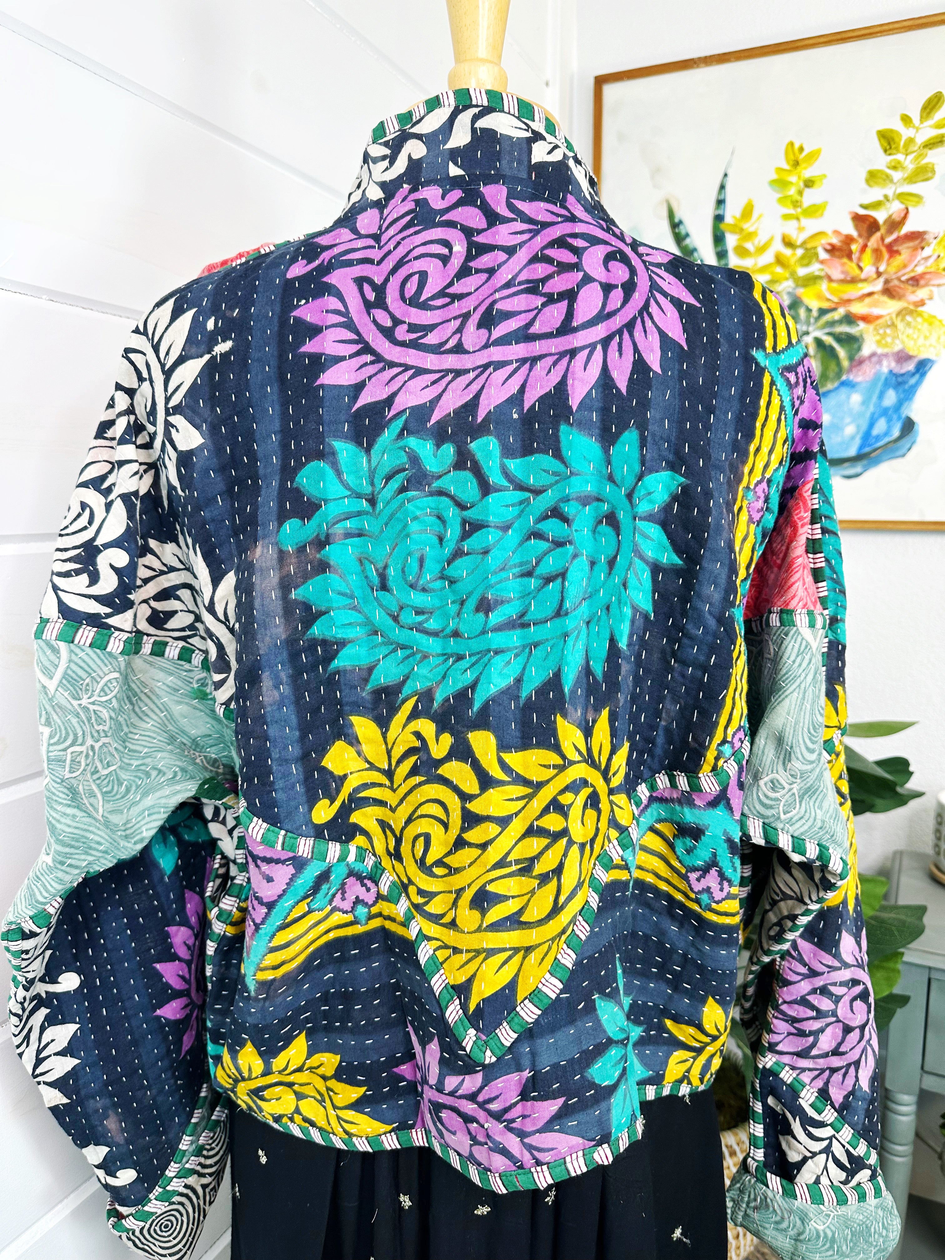 Kantha Quilted Bomber Jacket | Blanket Coat | Patchwork Coat
