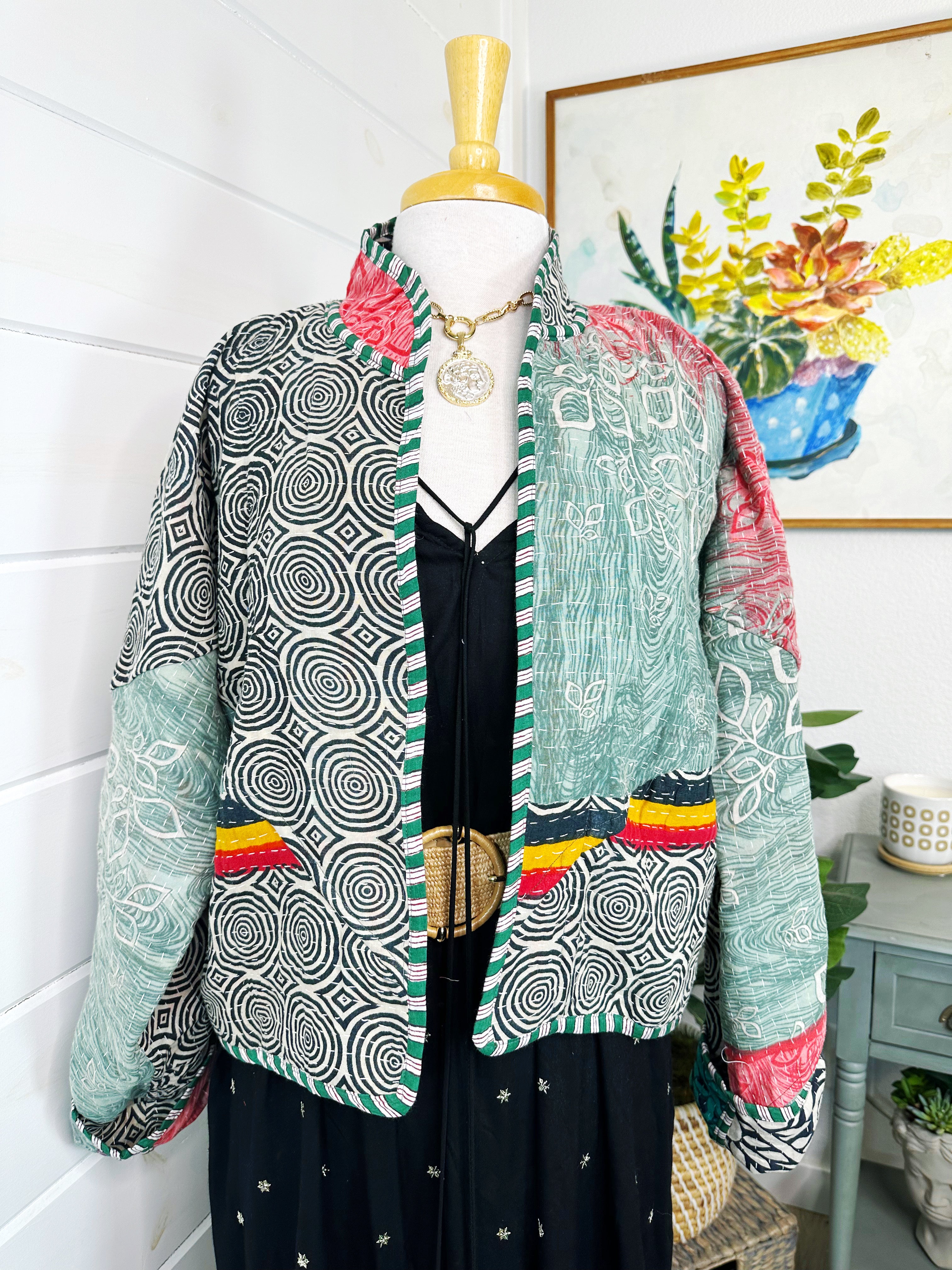Kantha Quilted Bomber Jacket | Blanket Coat | Patchwork Coat