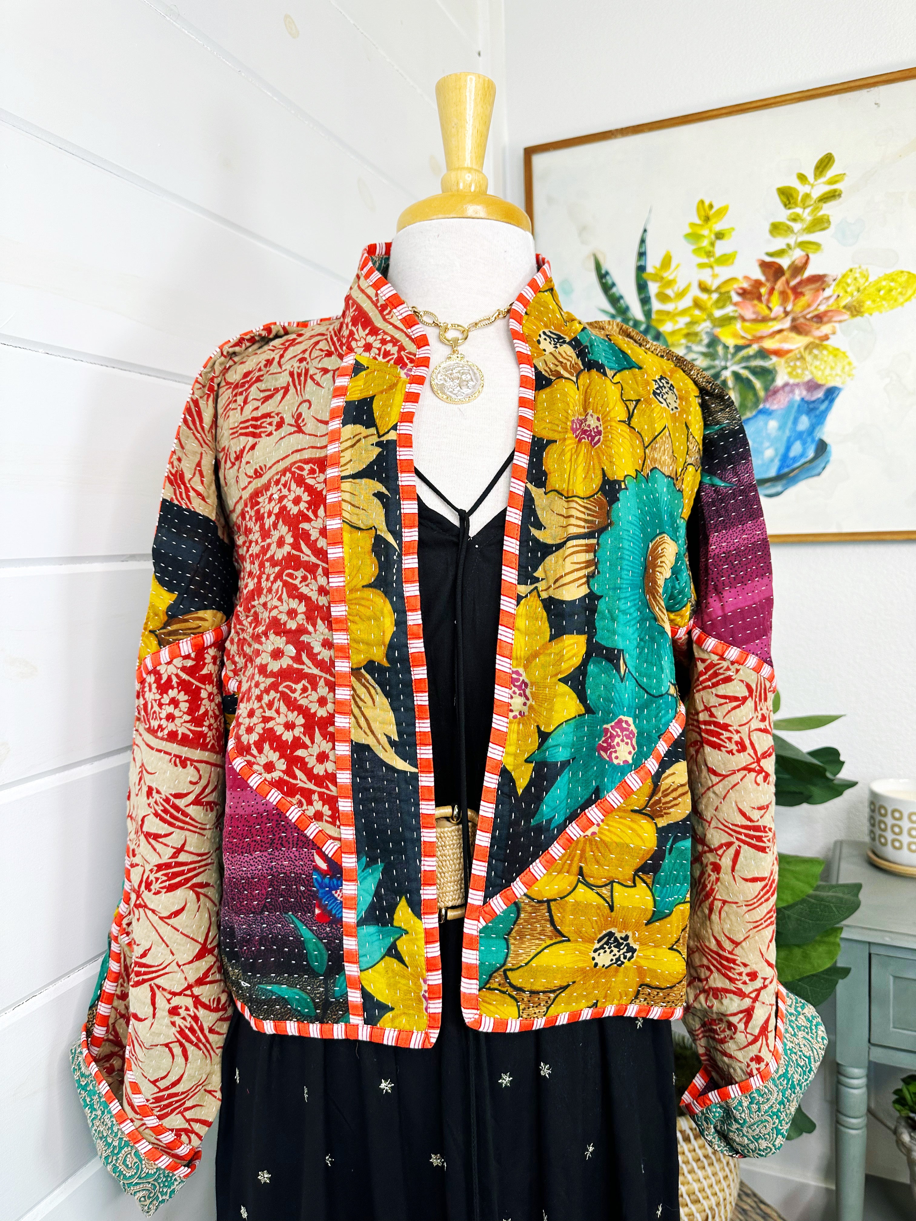 Kantha Quilted Bomber Jacket | Blanket Coat | Patchwork Coat