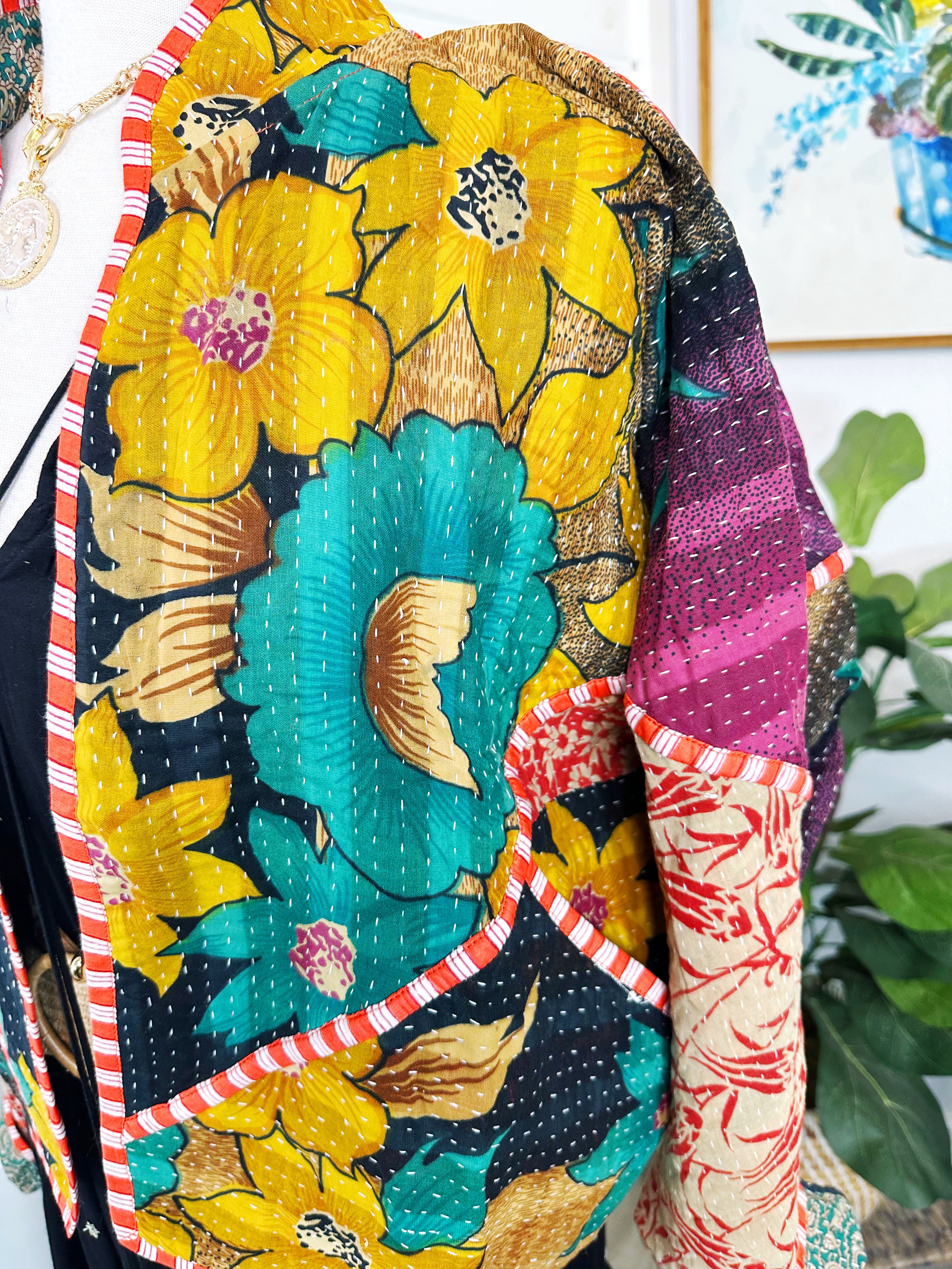 Kantha Quilted Bomber Jacket | Blanket Coat | Patchwork Coat