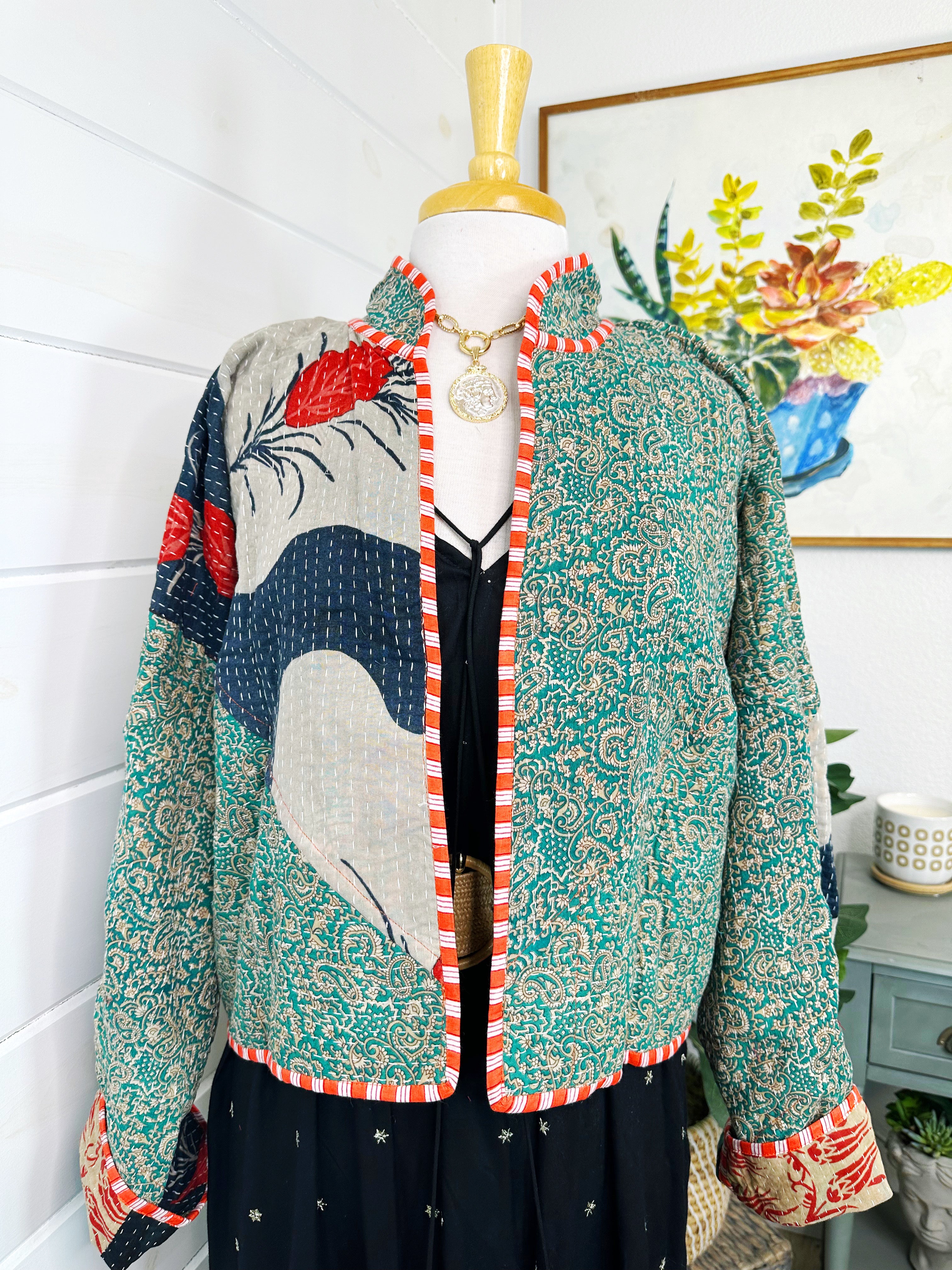 Kantha Quilted Bomber Jacket | Blanket Coat | Patchwork Coat