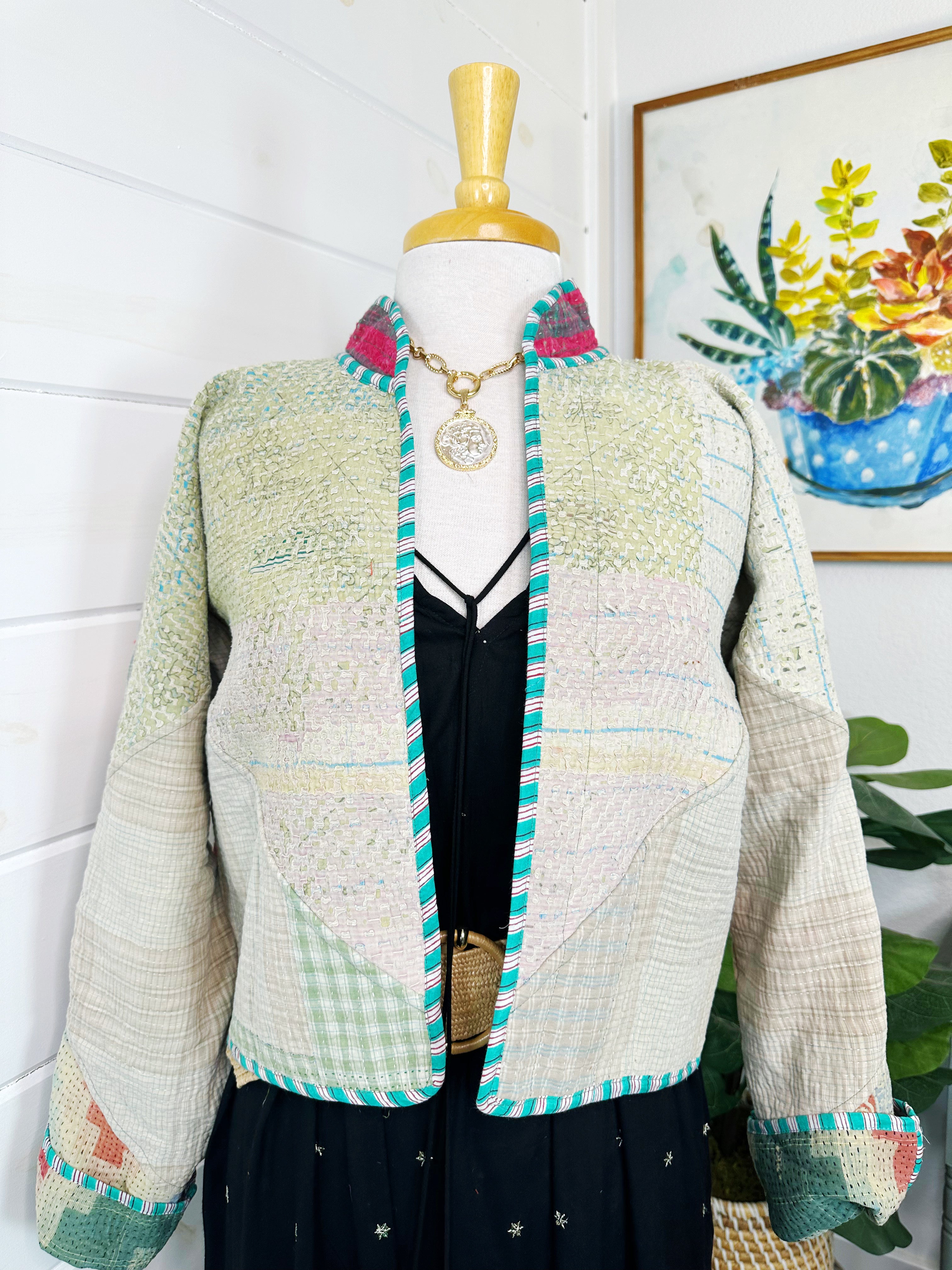 Kantha Quilted Bomber Jacket | Blanket Coat | Patchwork Coat