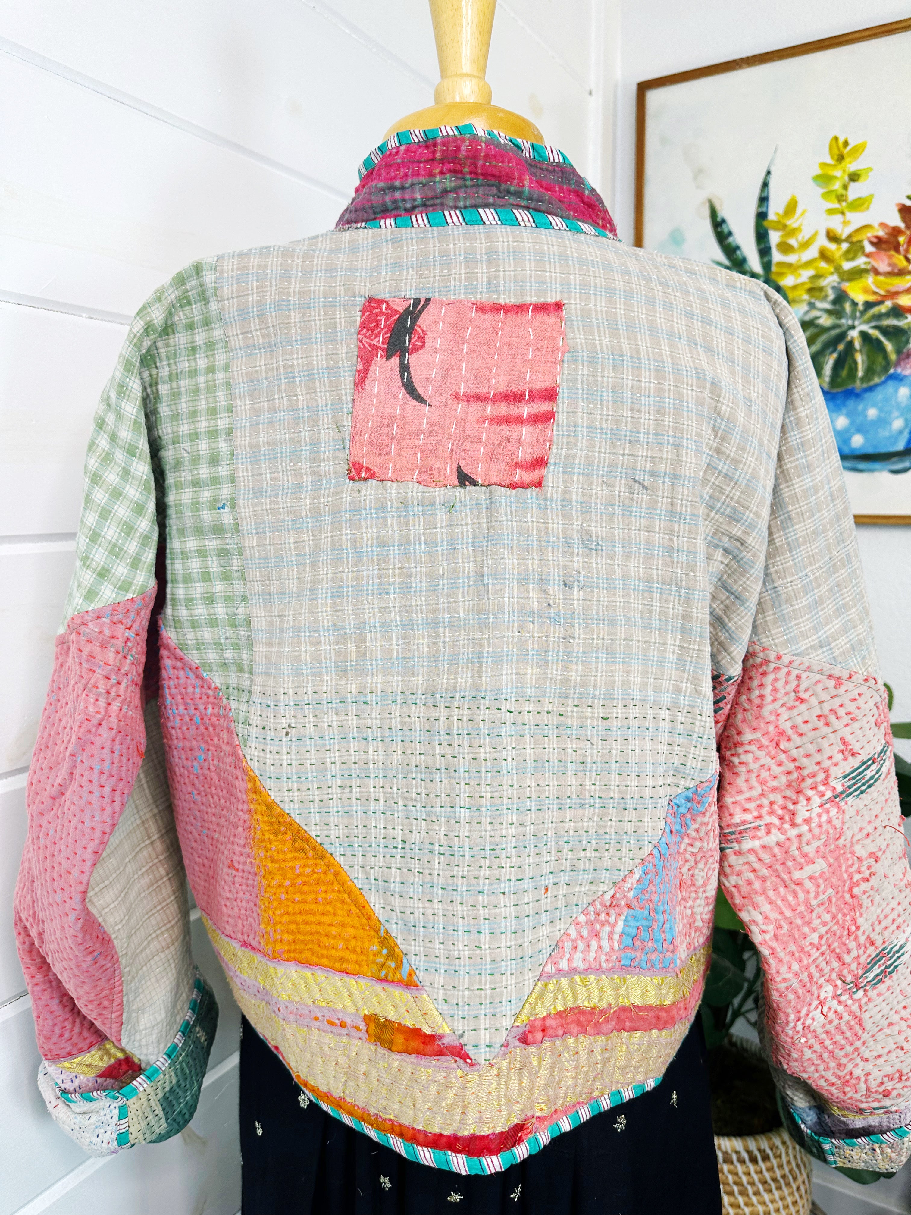Kantha Quilted Bomber Jacket | Blanket Coat | Patchwork Coat