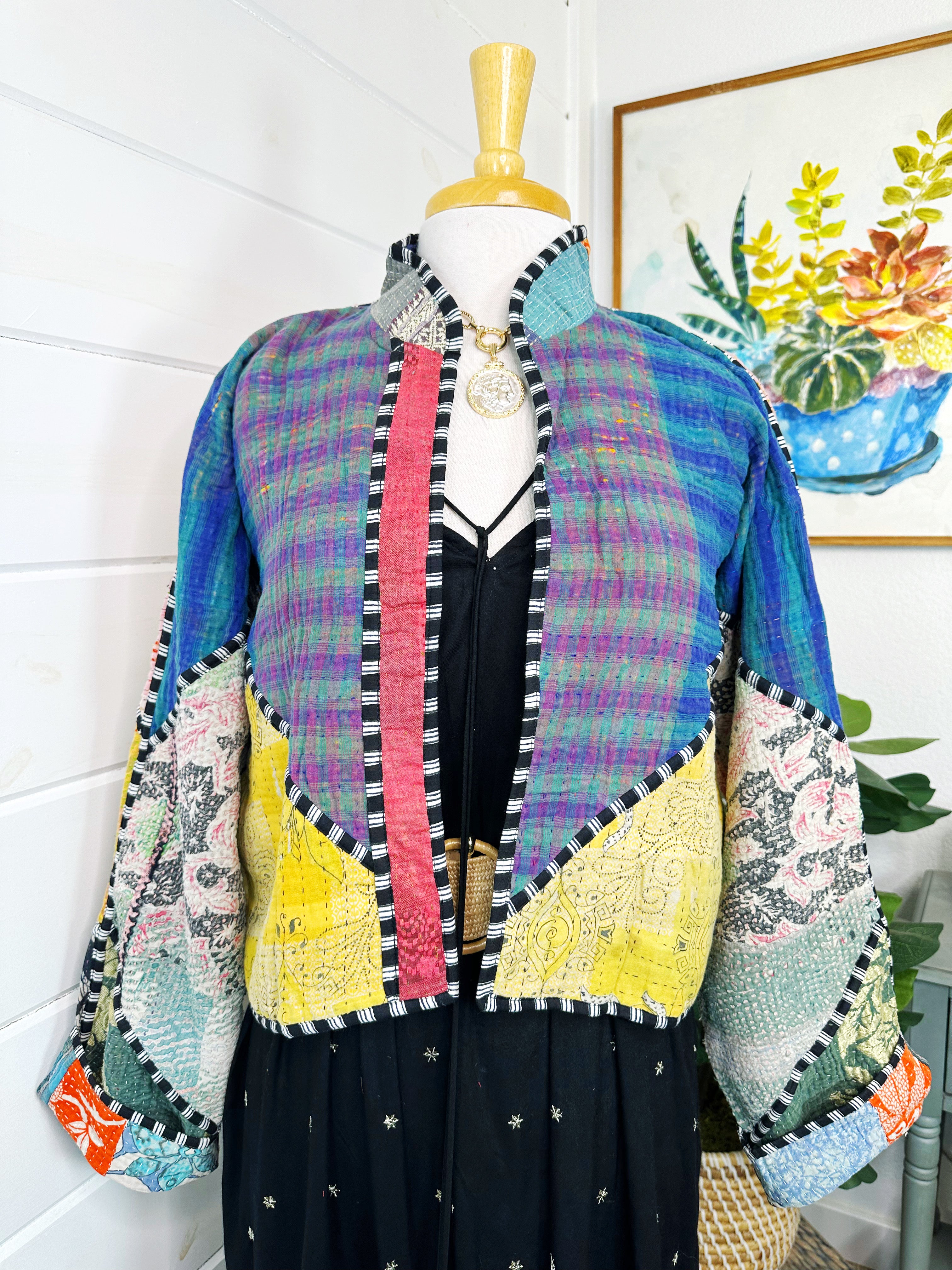 Kantha Quilted Bomber Jacket | Blanket Coat | Patchwork Coat