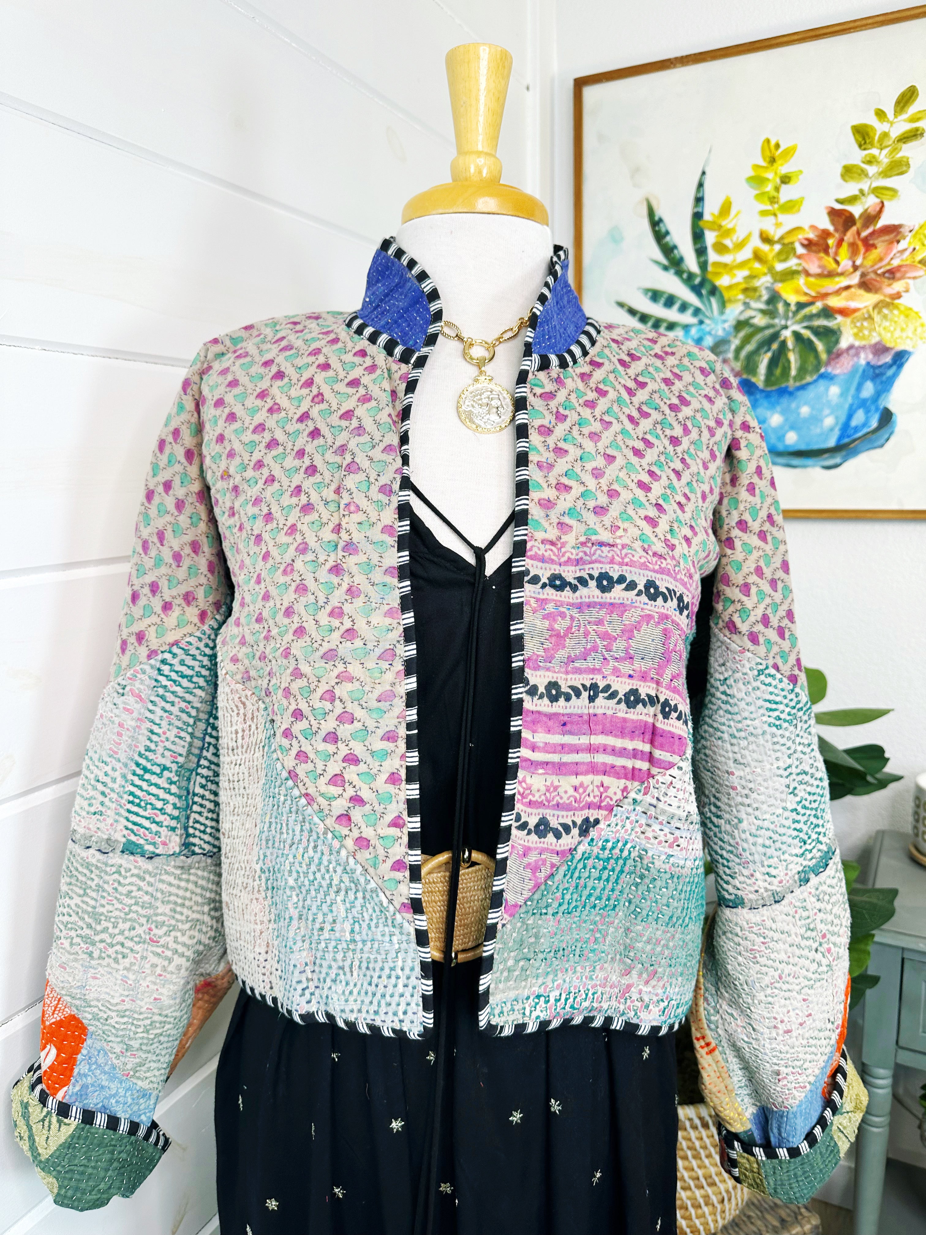 Kantha Quilted Bomber Jacket | Blanket Coat | Patchwork Coat