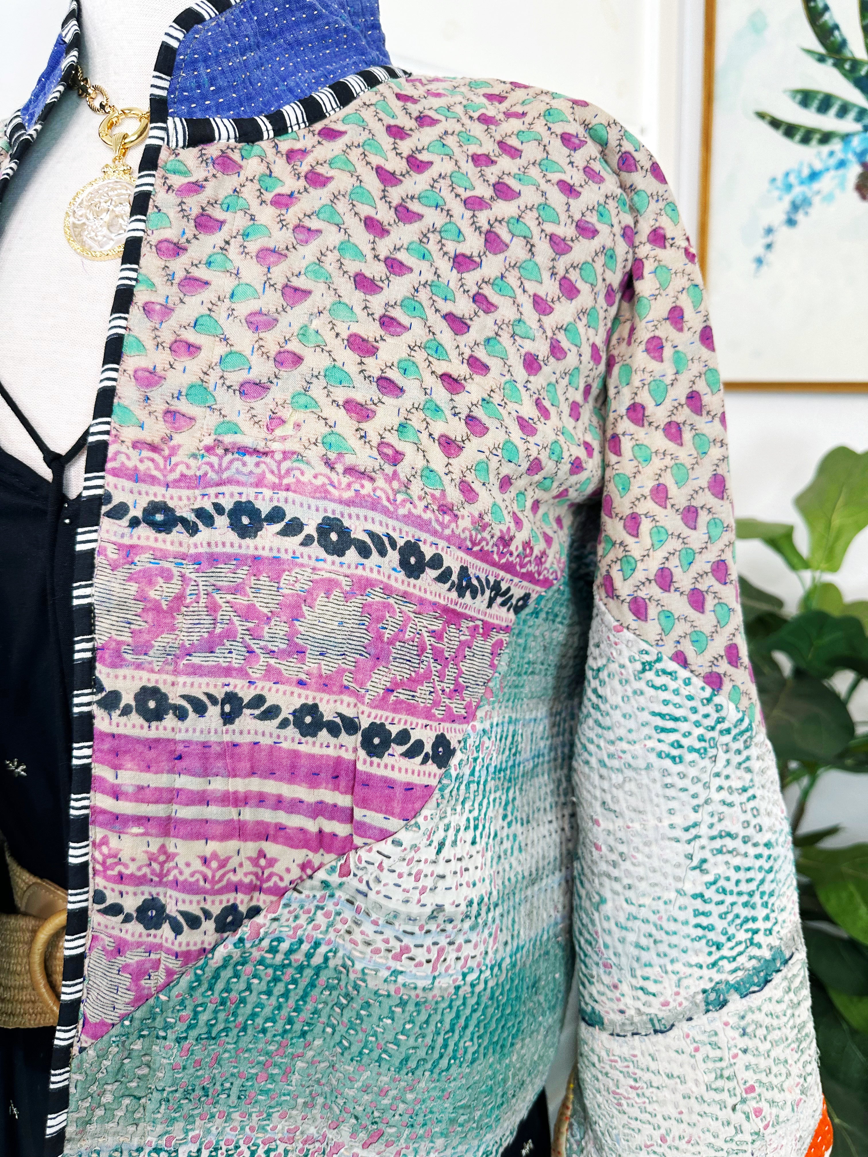 Kantha Quilted Bomber Jacket | Blanket Coat | Patchwork Coat