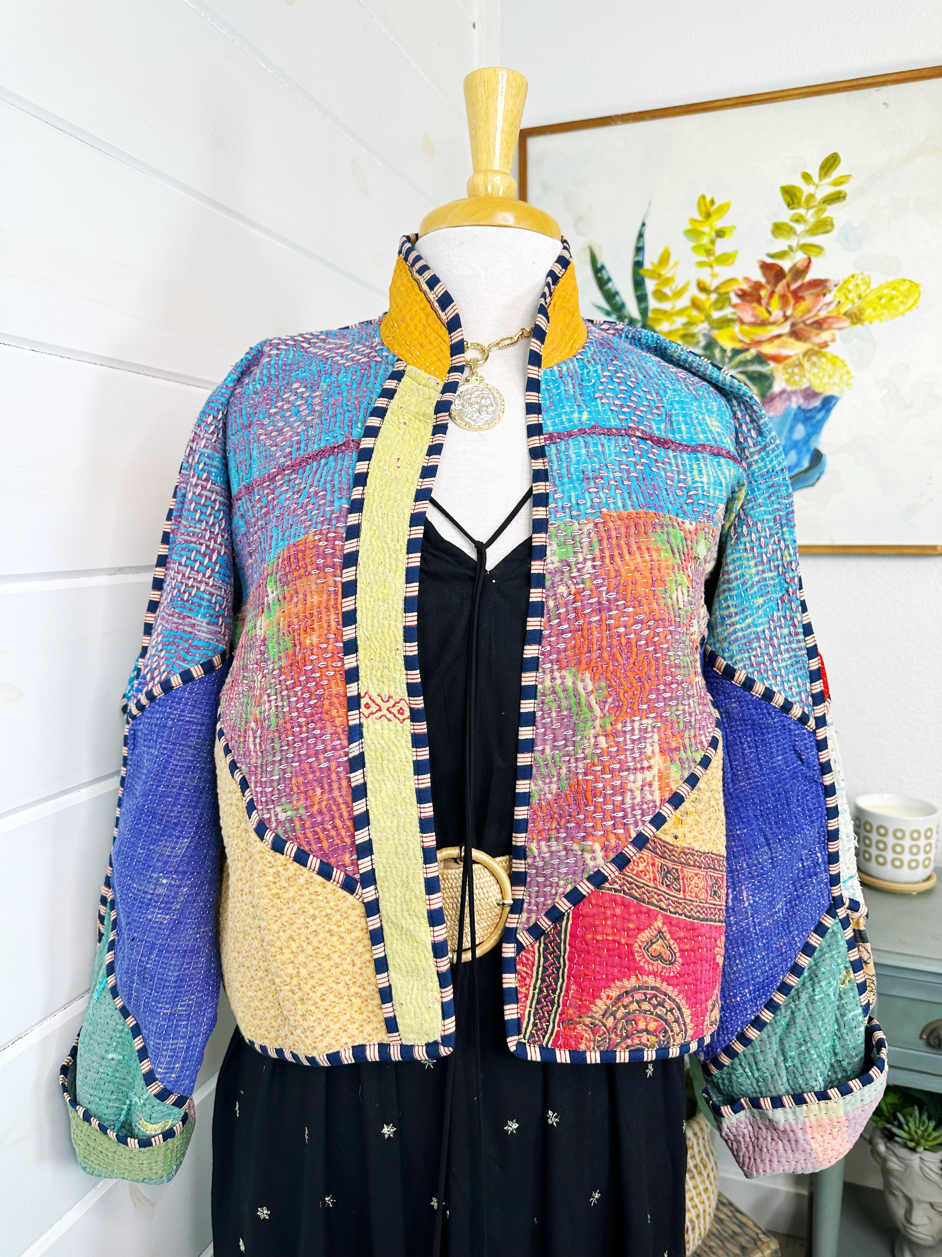 Kantha Quilted Bomber Jacket | Blanket Coat | Patchwork Coat