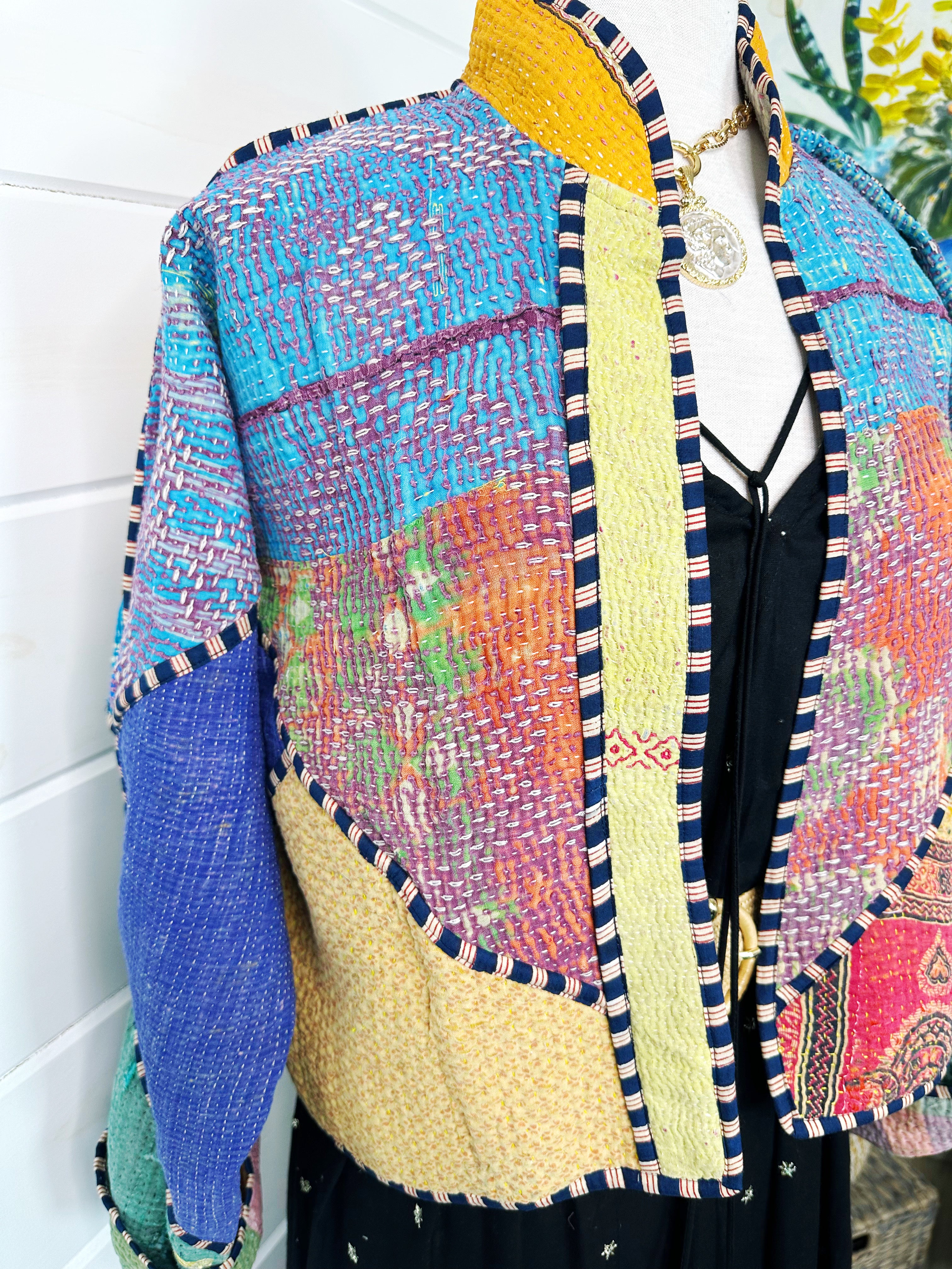 Kantha Quilted Bomber Jacket | Blanket Coat | Patchwork Coat