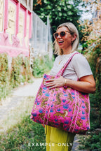 Gold Checkered Jaguar Print Quilted Cotton Tote Bag