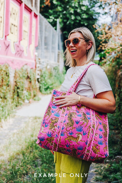 Pink Seashells Quilted Cotton Tote Bag
