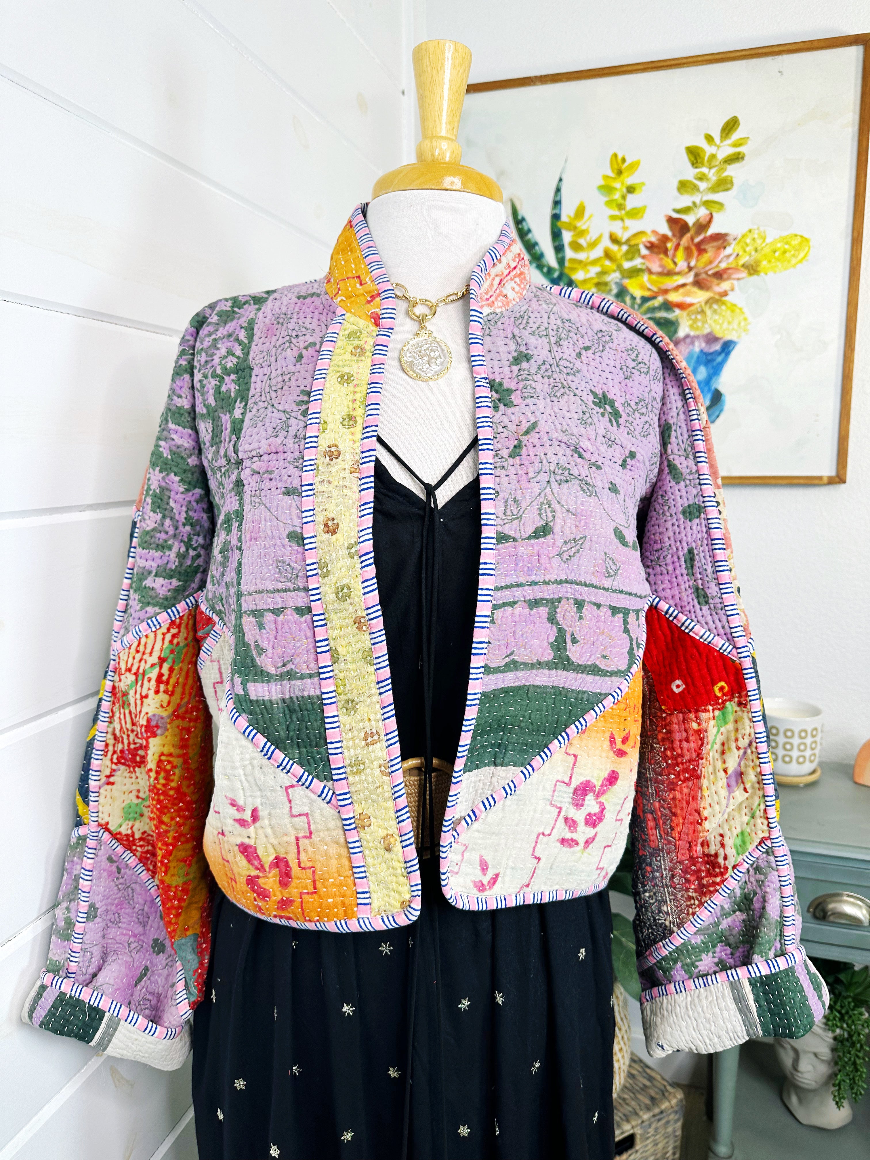 Kantha Quilted Bomber Jacket | Blanket Coat | Patchwork Coat