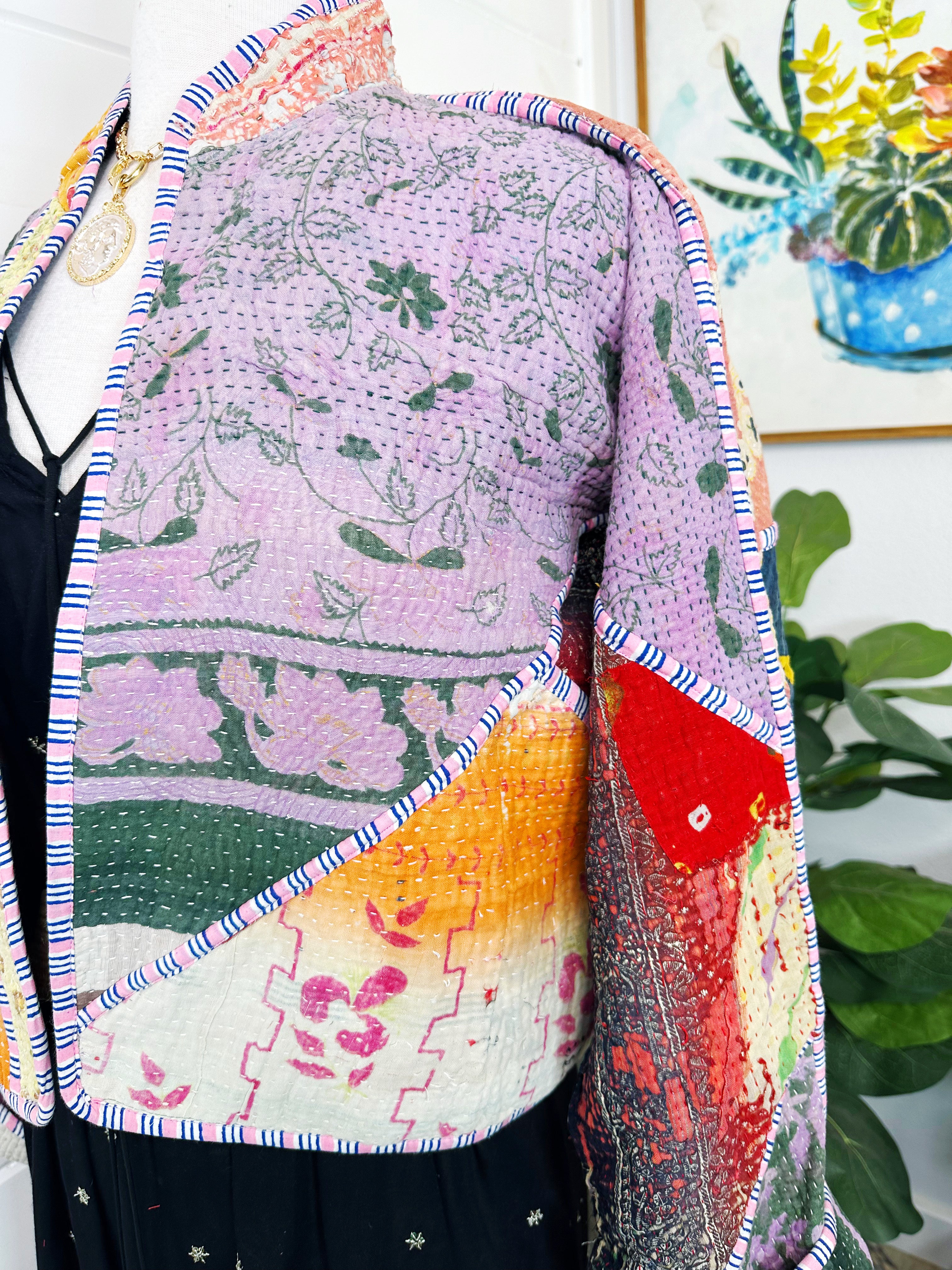 Kantha Quilted Bomber Jacket | Blanket Coat | Patchwork Coat