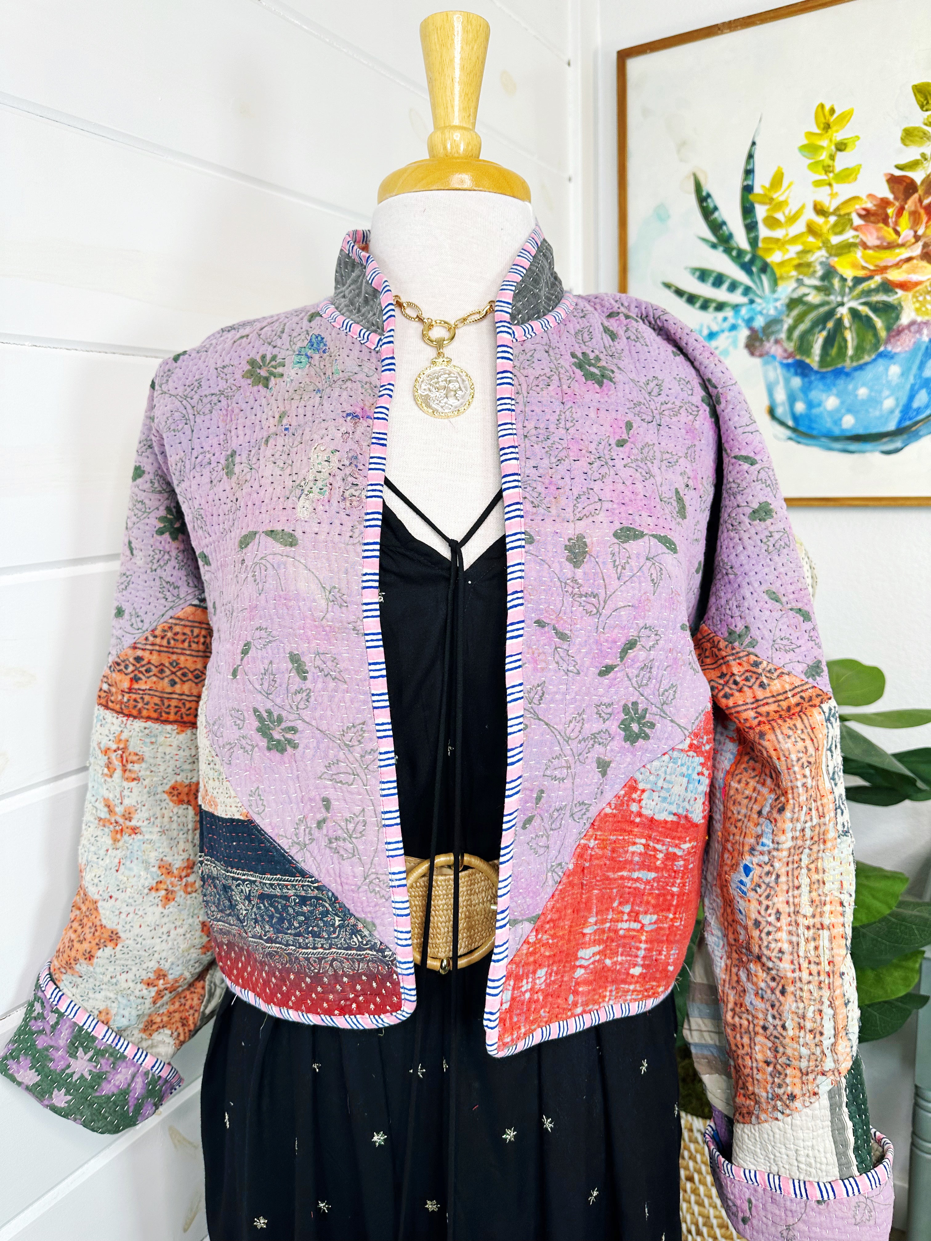 Kantha Quilted Bomber Jacket | Blanket Coat | Patchwork Coat