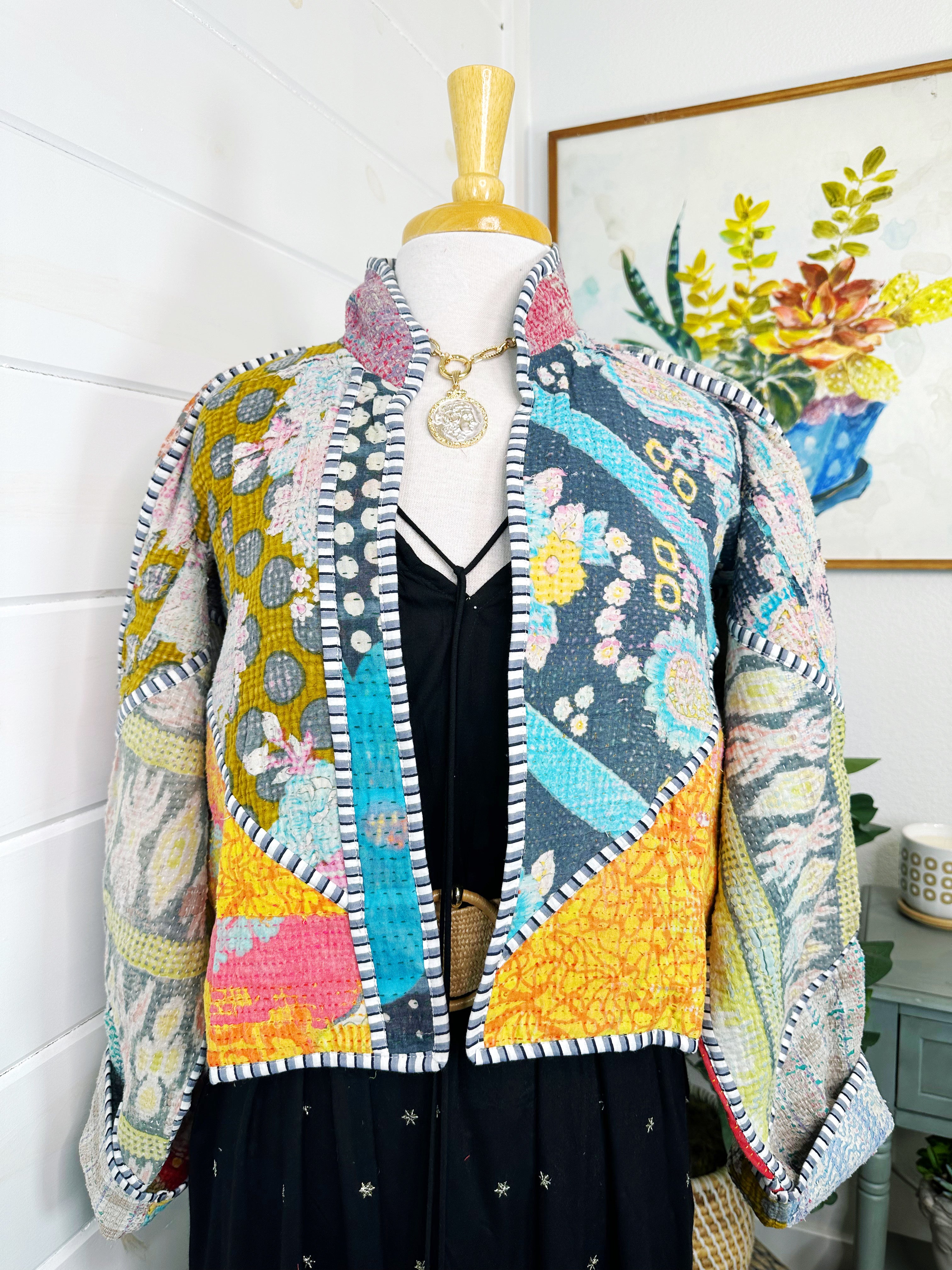 Kantha Quilted Bomber Jacket | Blanket Coat | Patchwork Coat