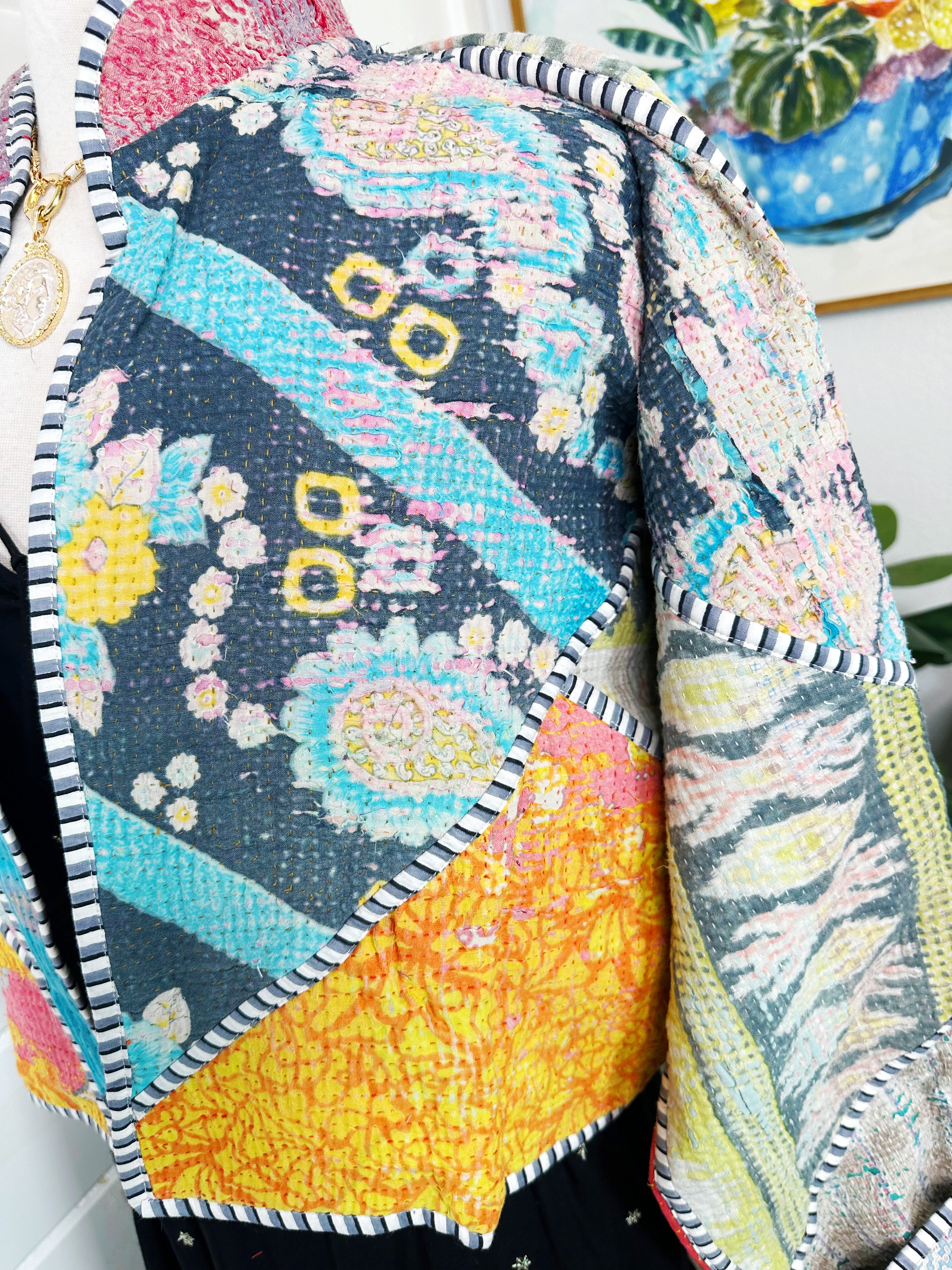 Kantha Quilted Bomber Jacket | Blanket Coat | Patchwork Coat