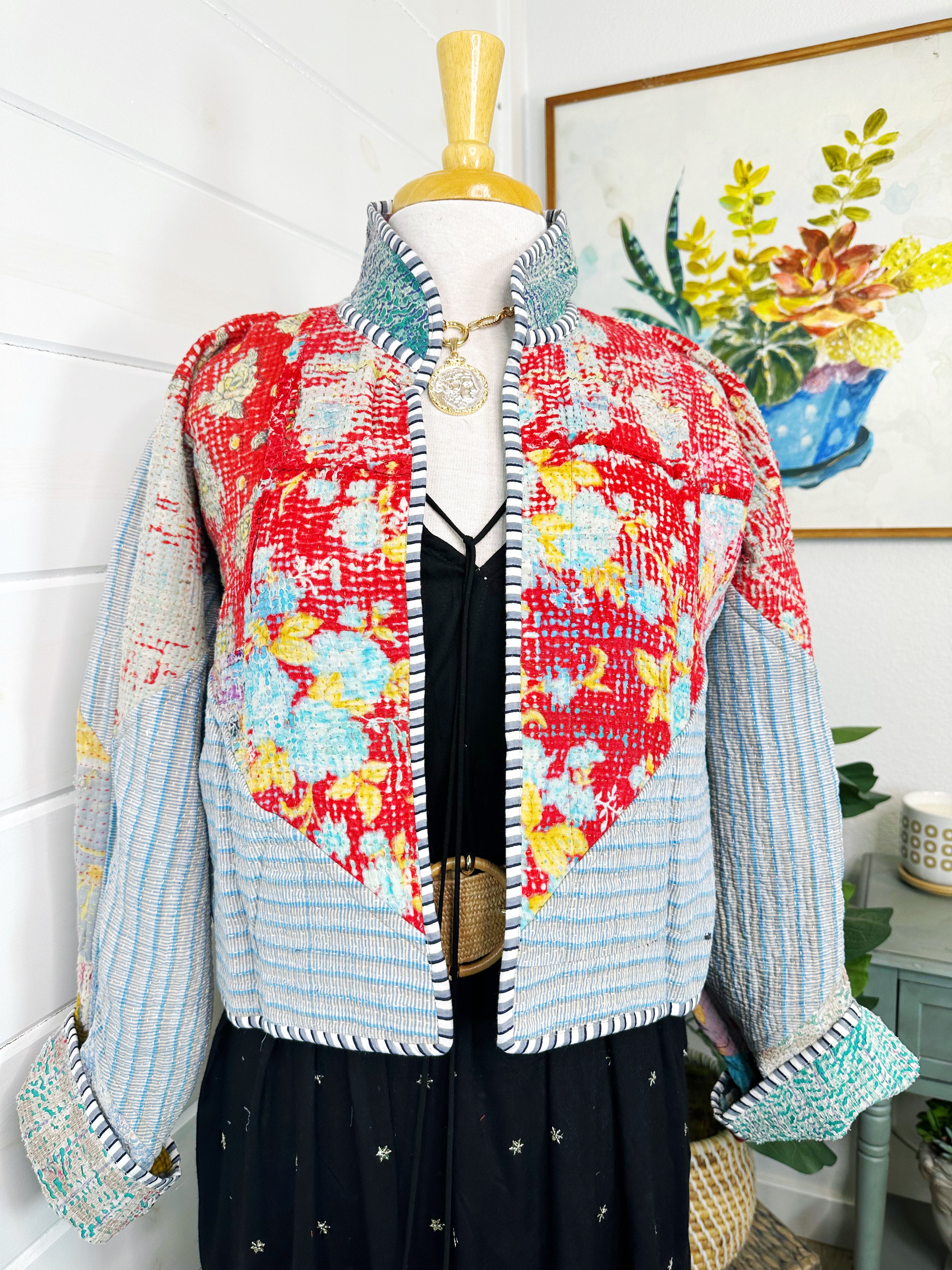 Kantha Quilted Bomber Jacket | Blanket Coat | Patchwork Coat