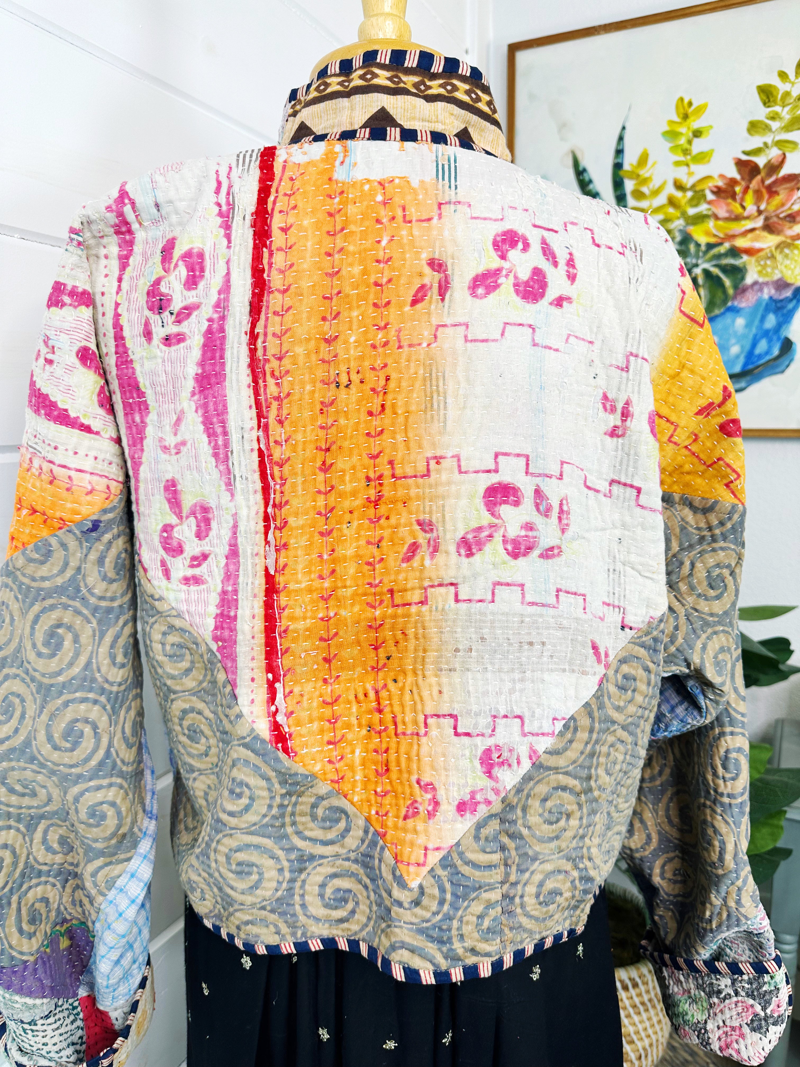 Kantha Quilted Bomber Jacket | Blanket Coat | Patchwork Coat