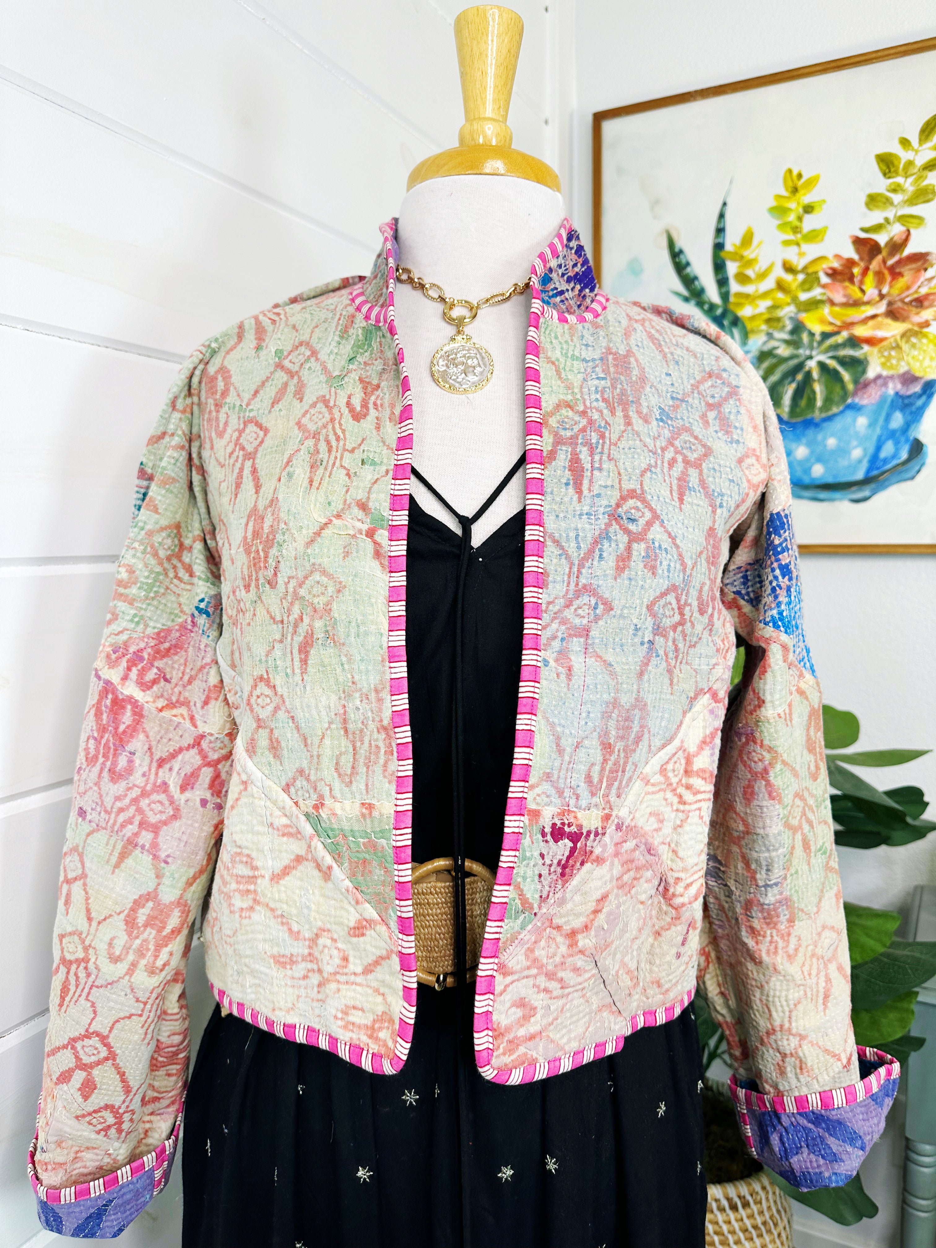 Kantha Quilted Bomber Jacket | Blanket Coat | Patchwork Coat