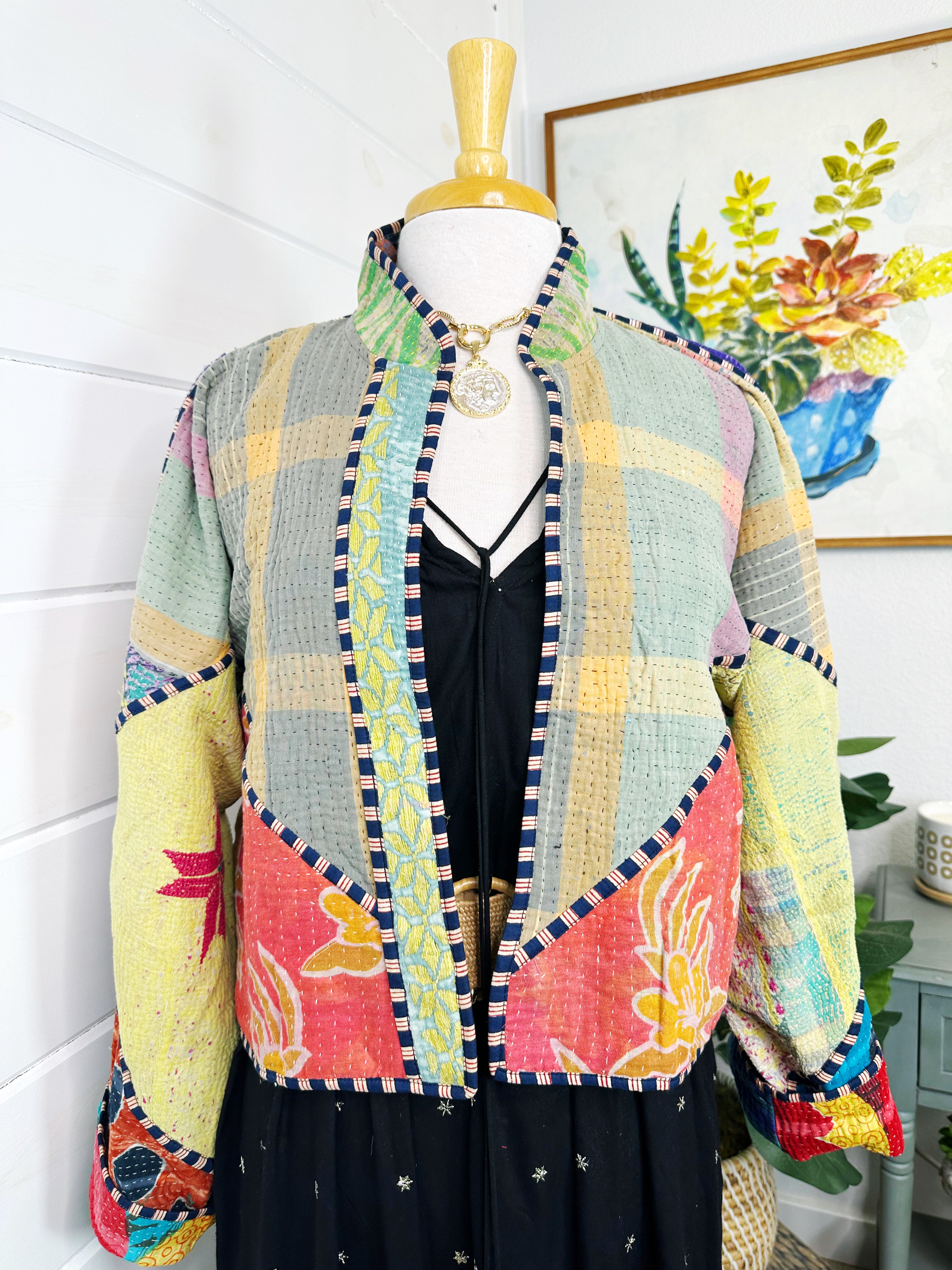Kantha Quilted Bomber Jacket | Blanket Coat | Patchwork Coat