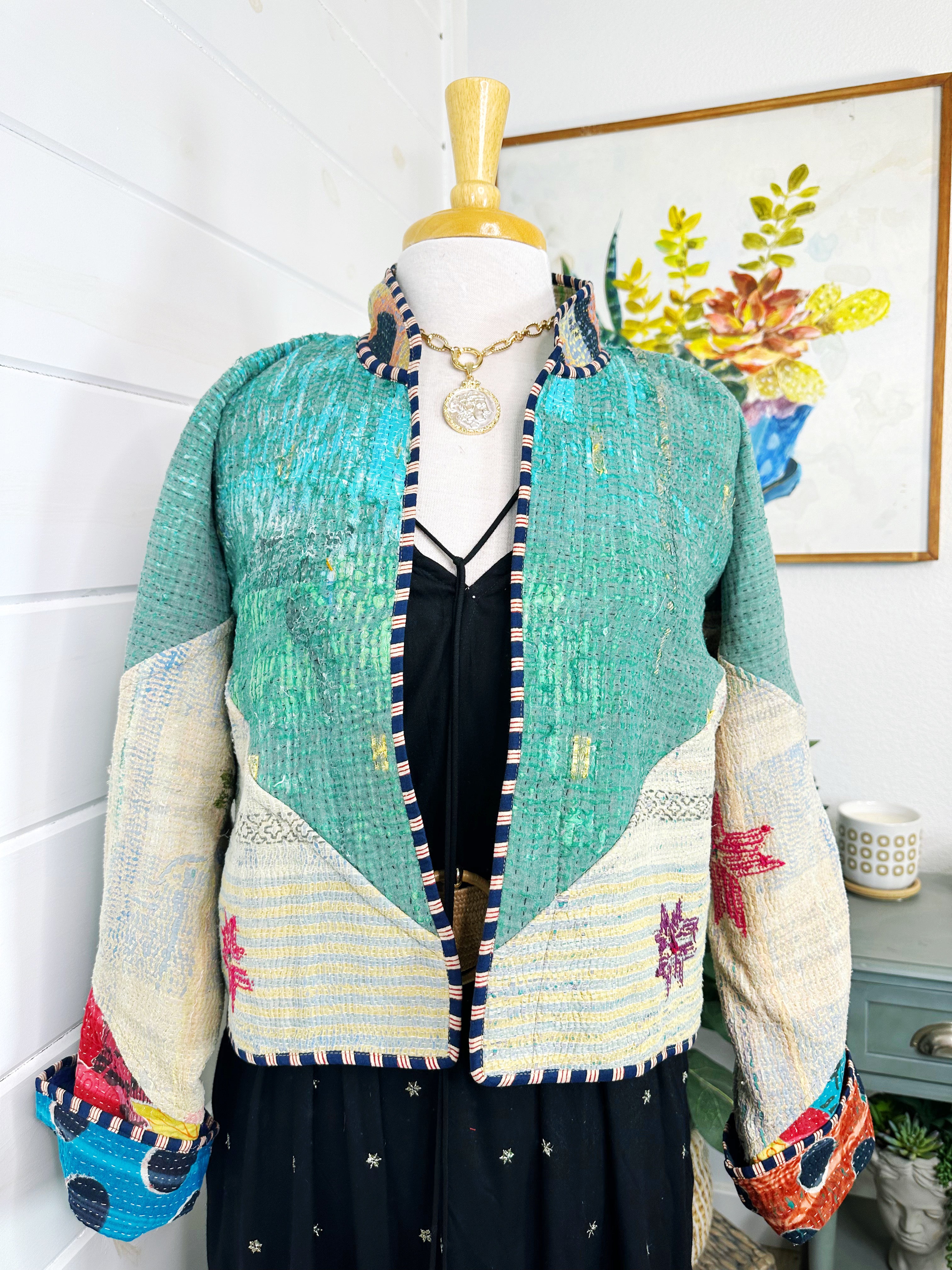 Kantha Quilted Bomber Jacket | Blanket Coat | Patchwork Coat