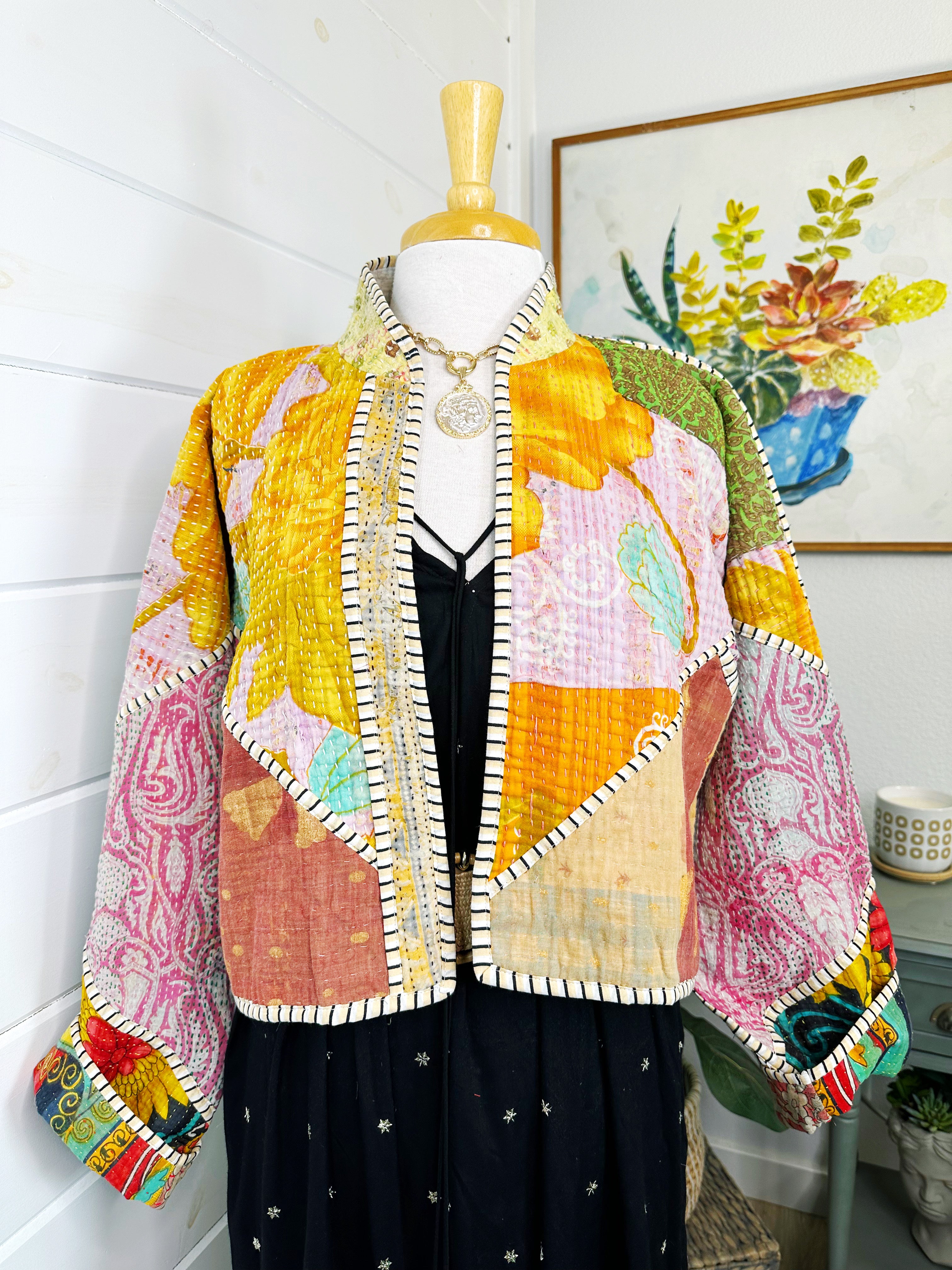 Kantha Quilted Bomber Jacket | Blanket Coat | Patchwork Coat