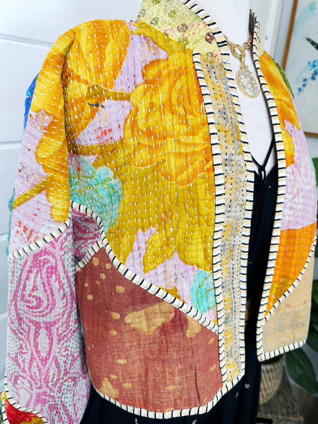 Kantha Quilted Bomber Jacket | Blanket Coat | Patchwork Coat