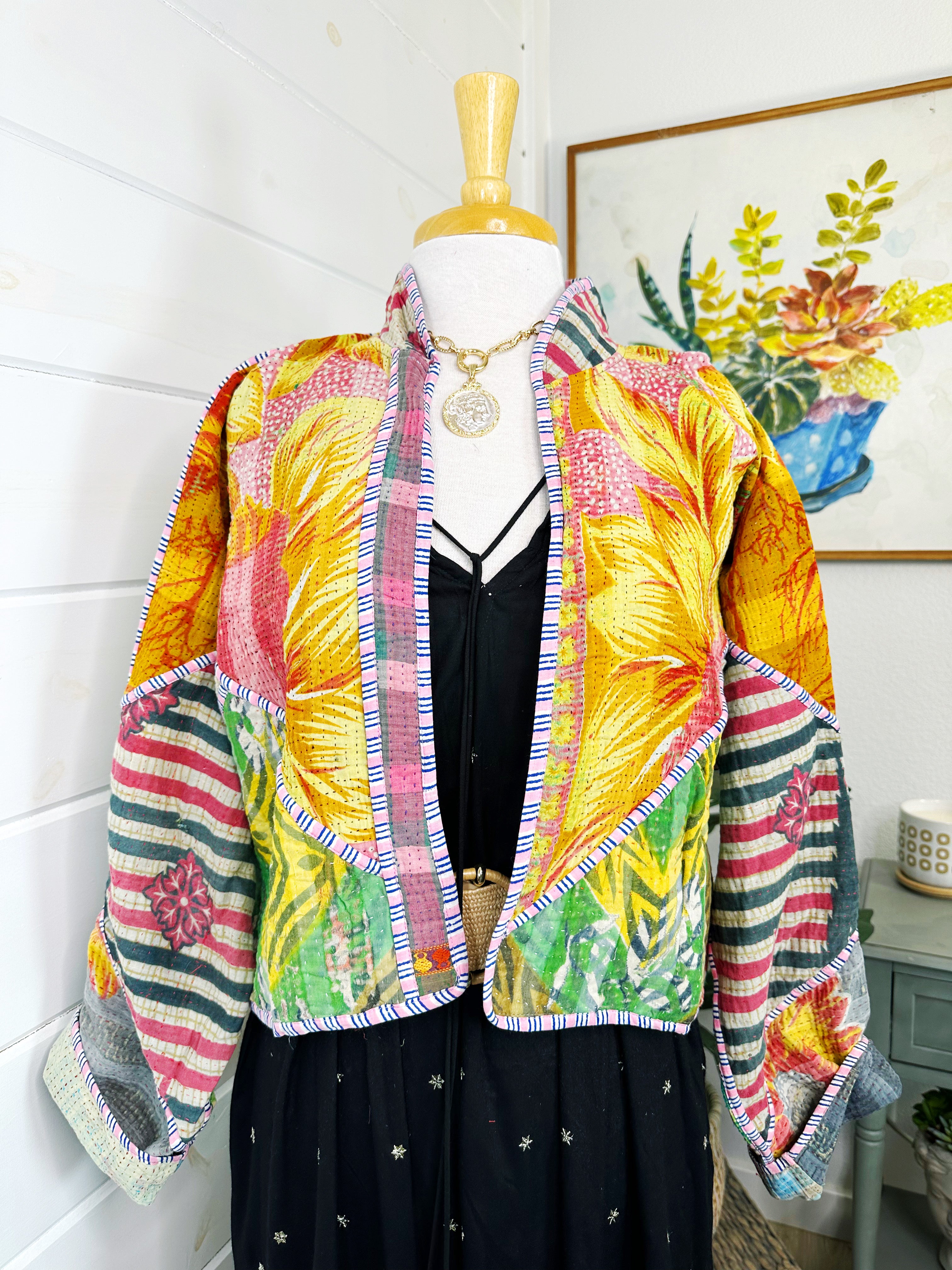 Kantha Quilted Bomber Jacket | Blanket Coat | Patchwork Coat