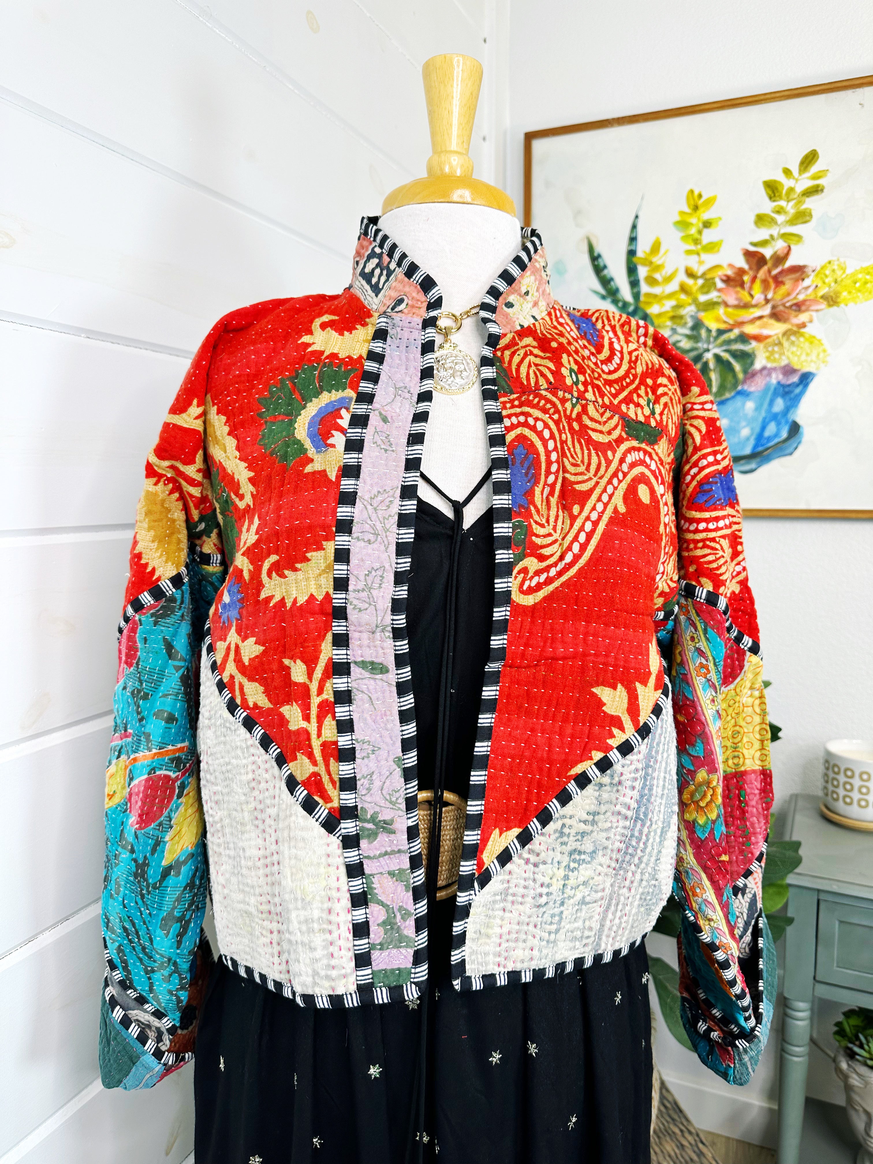 Kantha Quilted Bomber Jacket | Blanket Coat | Patchwork Coat