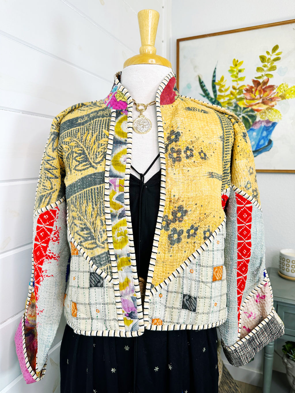 Boho Patchwork Kantha Jacket – Handmade Quilted & Reversible Blanket Coat