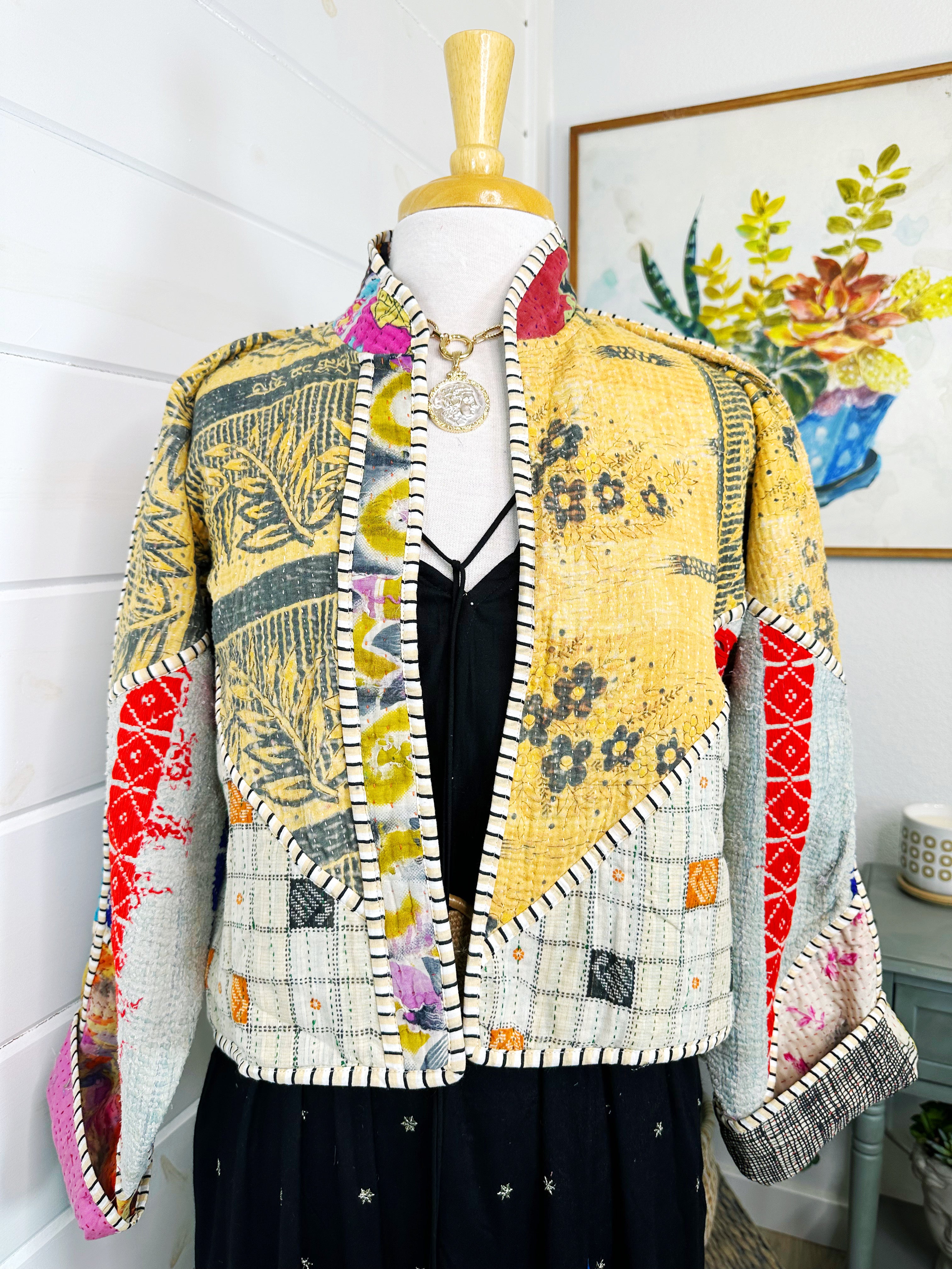 Boho Patchwork Kantha Jacket – Handmade Quilted & Reversible Blanket Coat